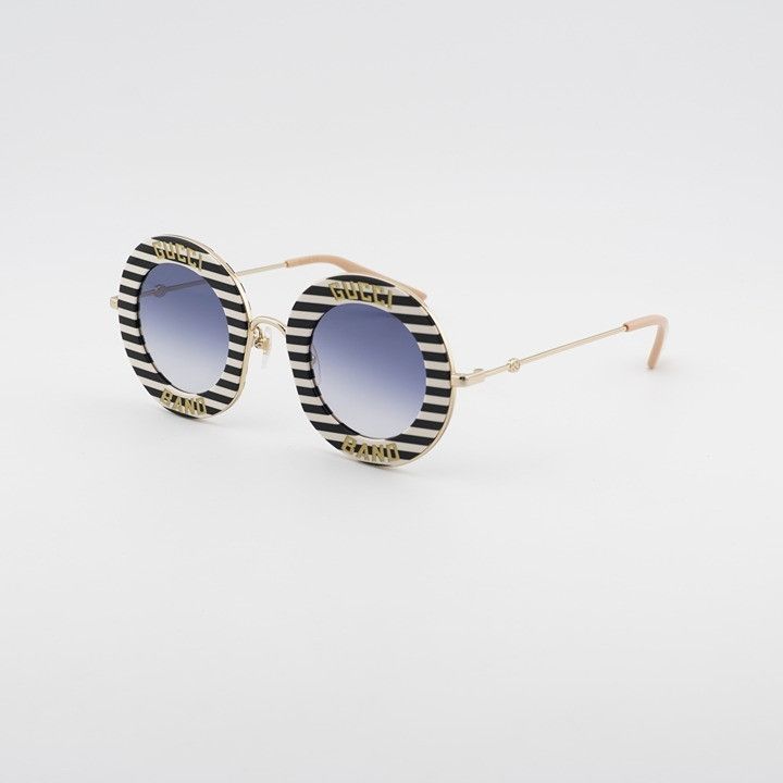 Gucci Gucci GG0113S 008 Sunglasses Black Round Frame, Blue Size ONE SIZE - 2 Thumbnail