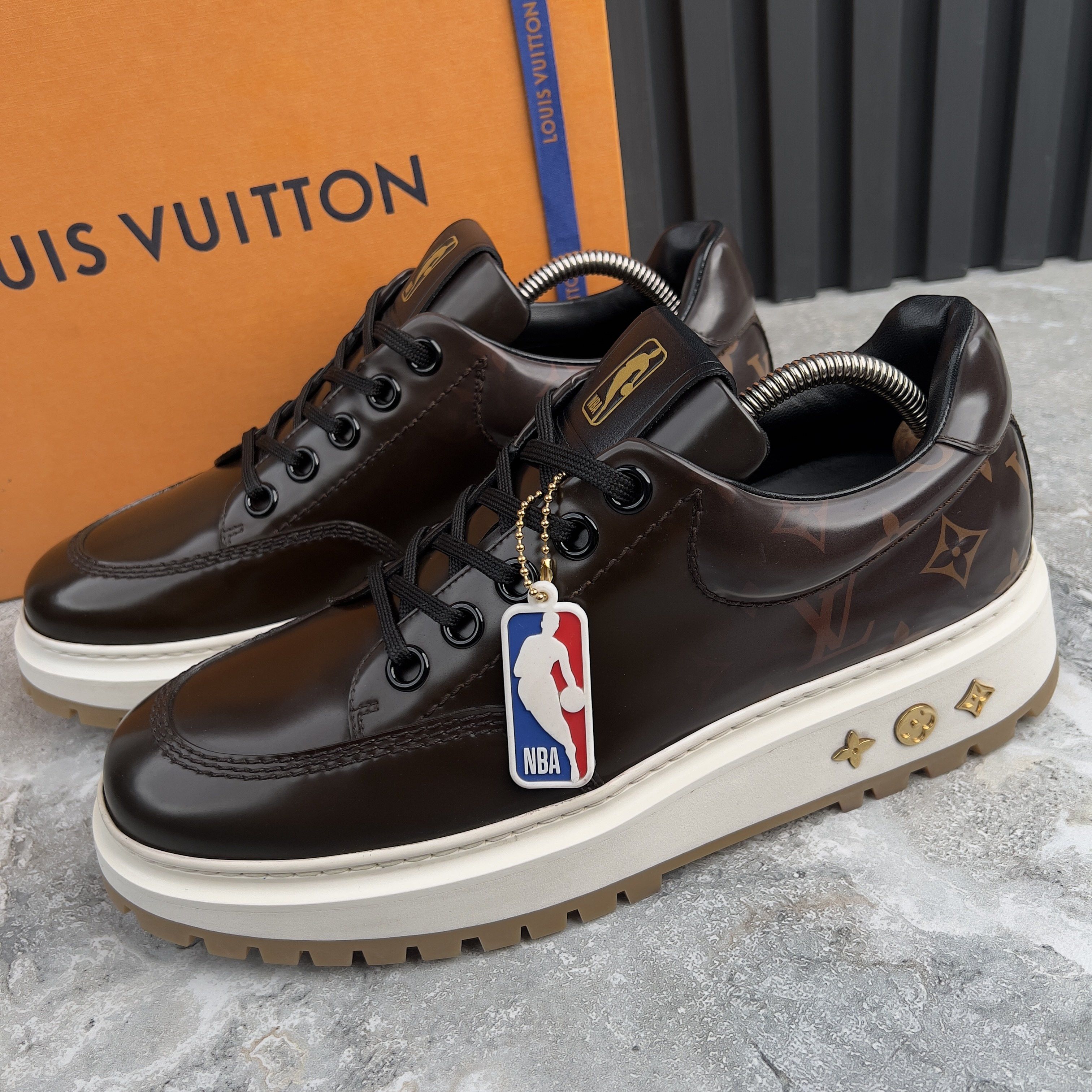 Louis Vuitton LV x NBA Abbesses Derby Sneakers Monogram Patent Leather Size US 8 / EU 41 - 1 Thumbnail