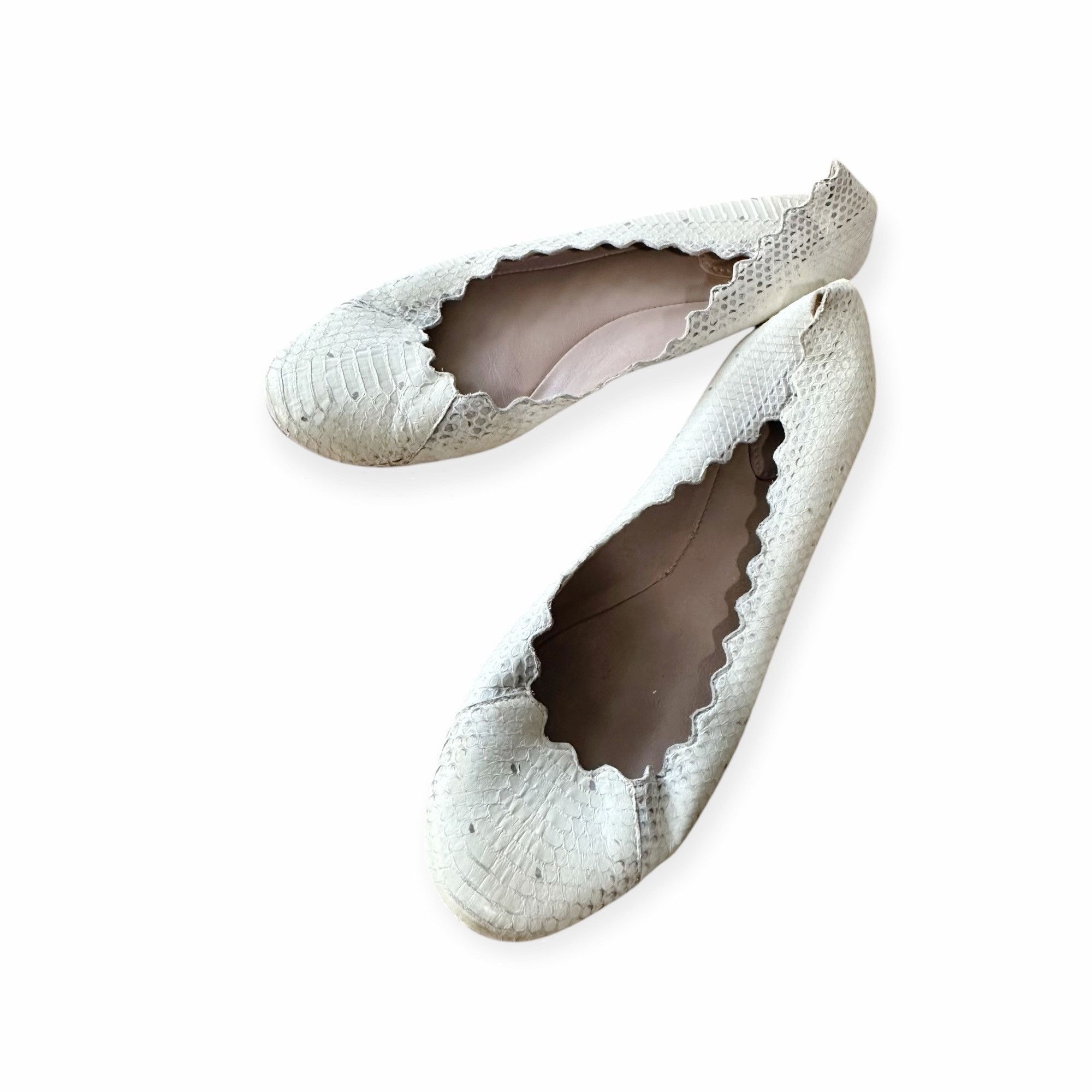 Chloe Chloe Lauren Ballet Ballerina Flats, in white snake, Scallop Size US 9 / IT 39 - 1 Thumbnail