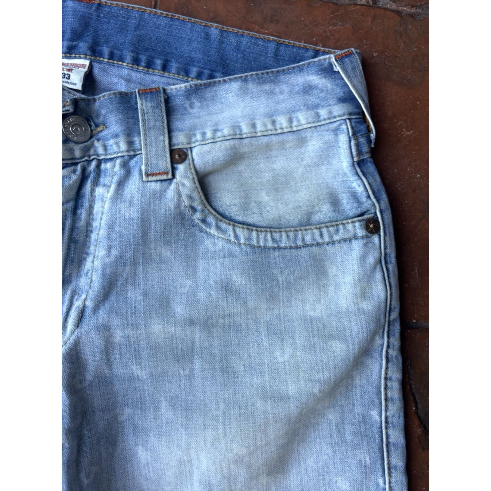 True Religion Y2K True Religion Mens Distressed Cut Off Jean Shorts 33 Blue Denim Distressed Front Flat Front Cargo Pockets Relaxed Casual Size US 33 - 5 Thumbnail