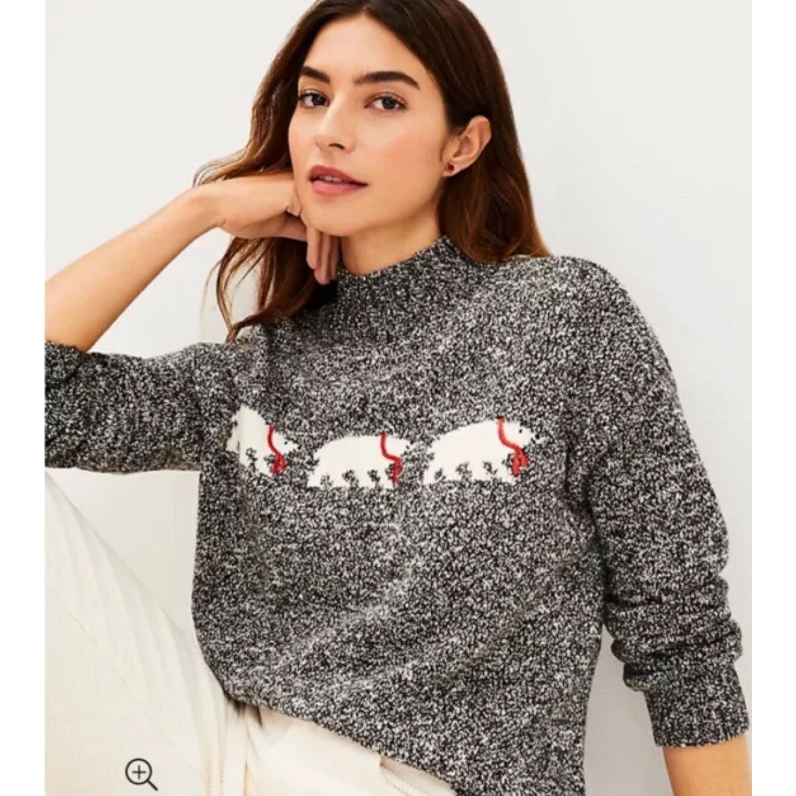 Loft Ann Taylor Loft Polar Bears Mock Neck Sweater Size Small EUC Size S / US 4 / IT 40 - 1 Thumbnail