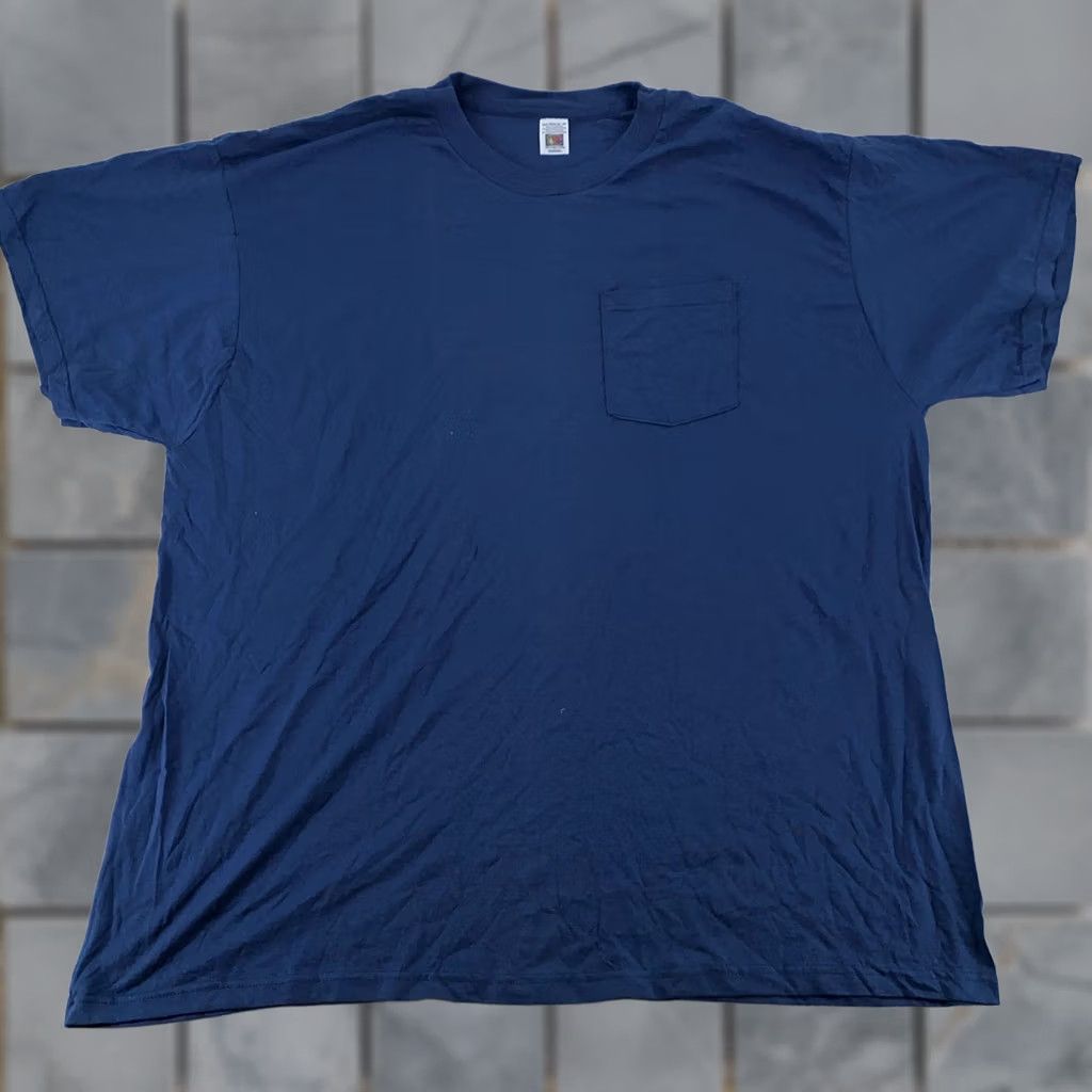 Fruit Of The Loom Vintage Fruit of the Loom Blank Pocket Tee Shirt Mens 2XL/3XL Blue Cotton Blend Shirt Mens 2XL Blue Solid Pocket Tee Shirt Size US XXL / EU 58 / 5 - 1 Thumbnail