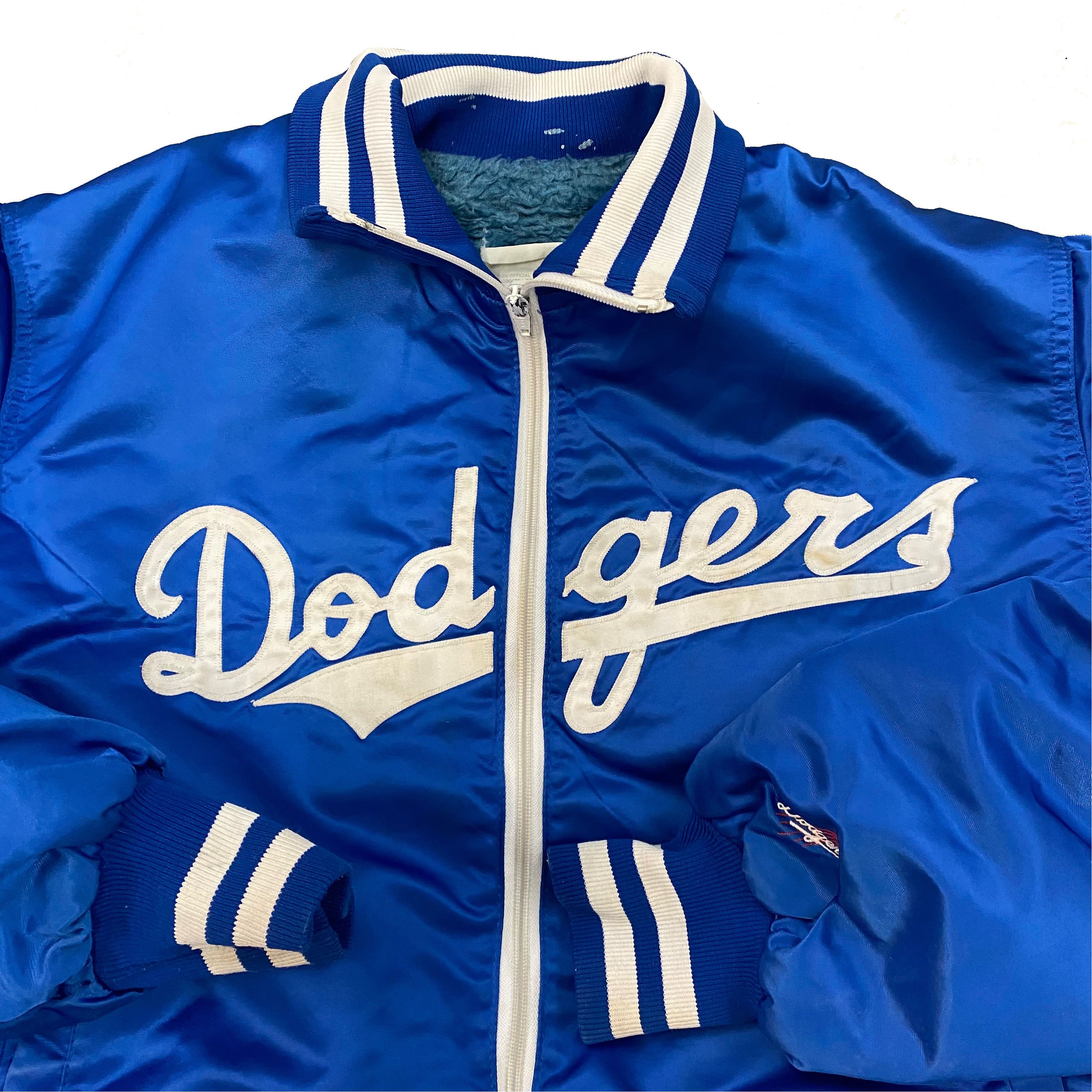 MLB × Vintage VTG 80s LA Dodgers Spellout Satin Fur Lining Jacket Size US L / EU 52-54 / 3 - 3 Thumbnail