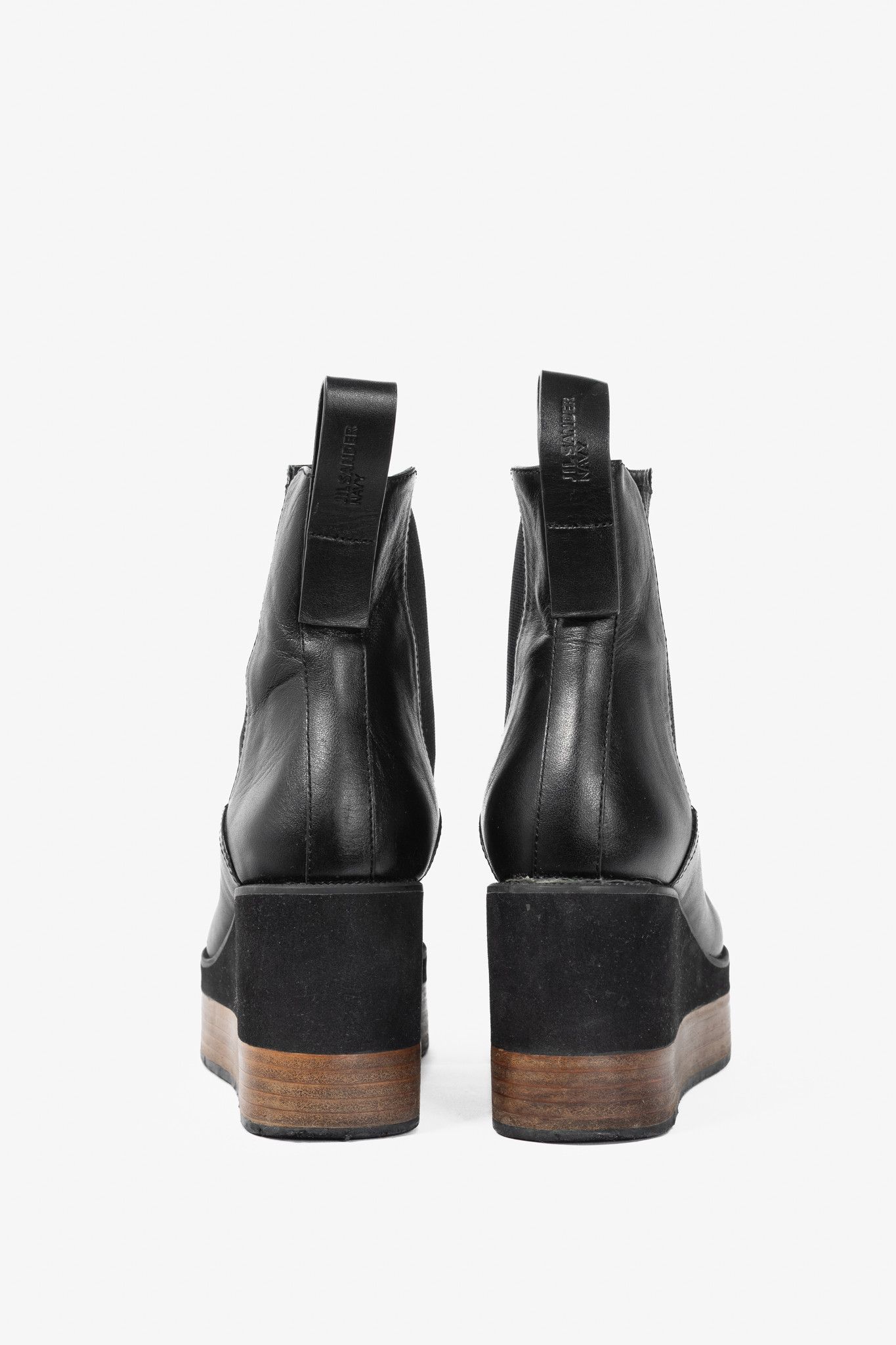 Jil Sander Jil Sander Navy Black Leather Chelsea Wedge Boots Size US 7.5 / IT 37.5 - 3 Thumbnail