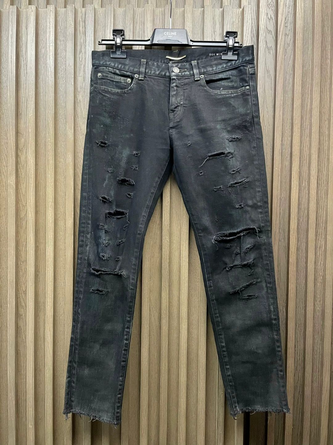 Saint Laurent Paris Distressed Black Denim Pants Size US 32 / EU 48 - 1 Thumbnail