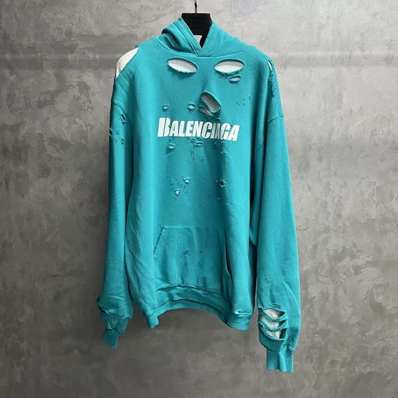 Balenciaga Balenciaga Sky blue monogrammed ripped hoodie 2505-Nextarro Size US XS / EU 42 / 0 - 1 Thumbnail
