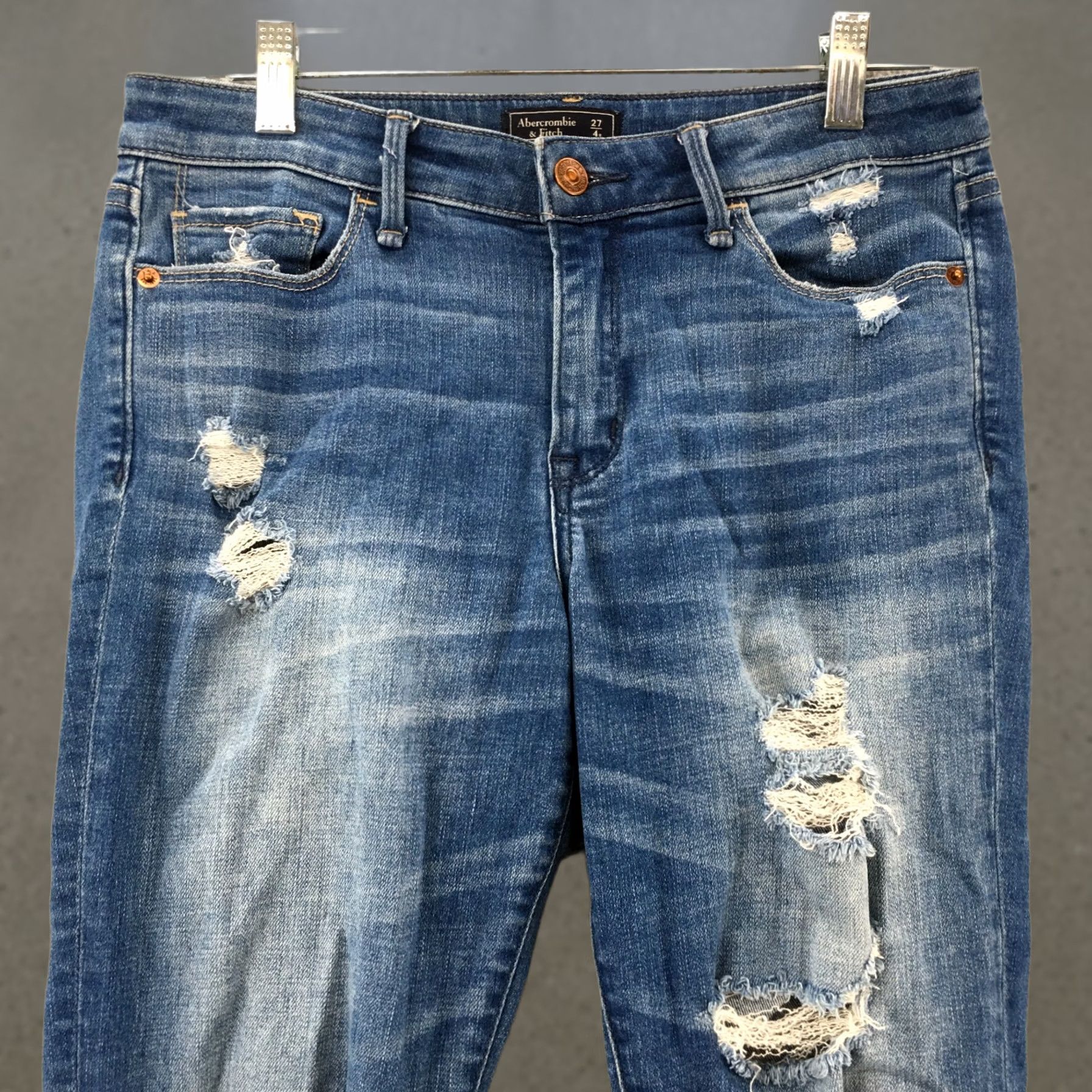 Abercrombie & Fitch Abercrombie & Fitch Harper Super Skinny Jeans Womens 27 Blue Denim Distressed Jeans Regular Womens Size 27" / US 4 / IT 40 - 1 Thumbnail