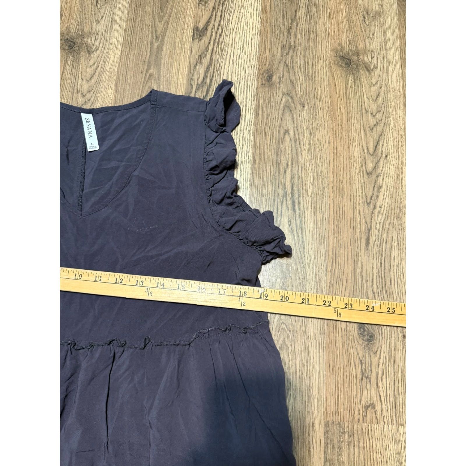 Vintage Zenana Dress Shirt Dress Women's Large Gray V-Neck Short Sleeve Tiered Size L / US 10 / IT 46 - 6 Thumbnail