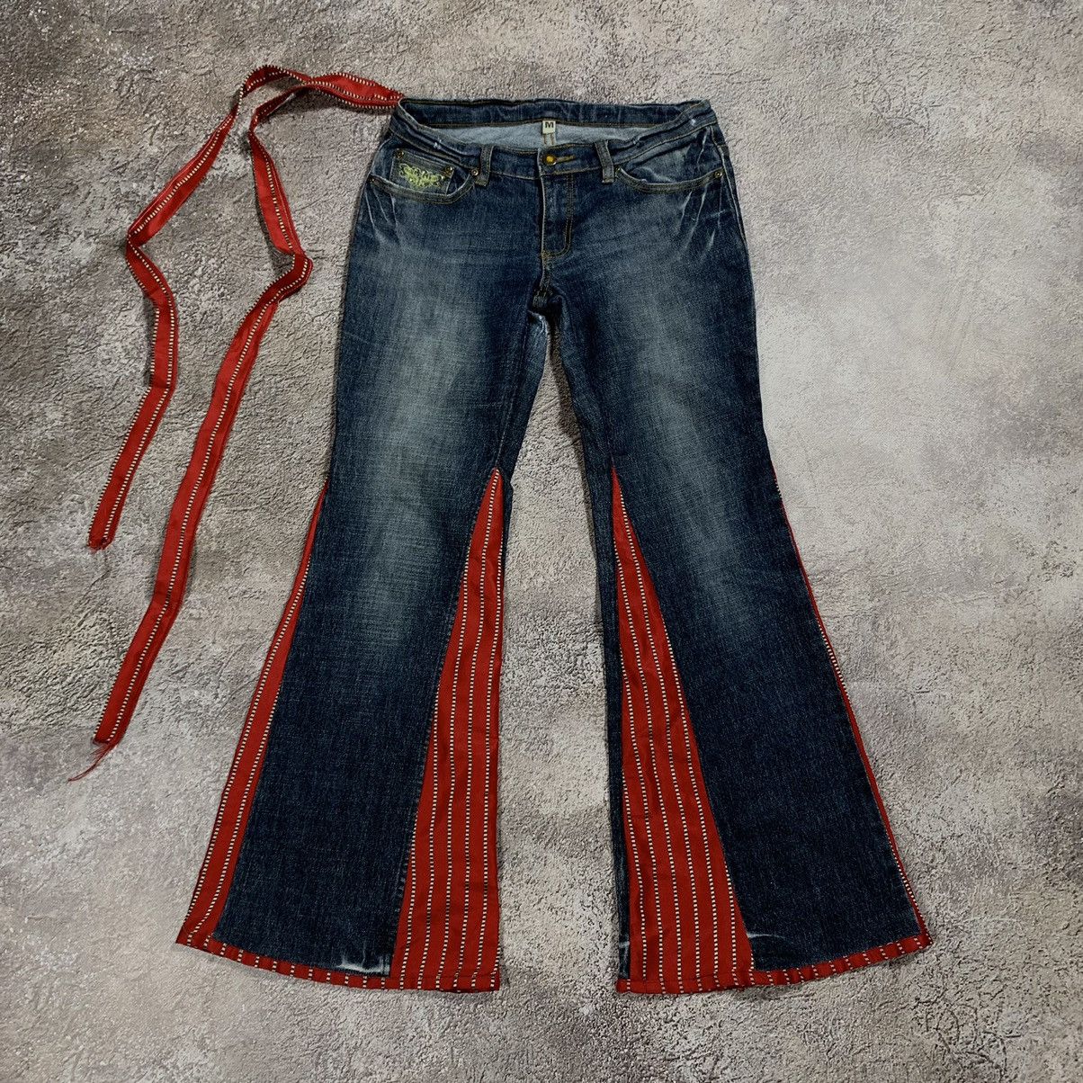 image of Vintage Sexy Japan Jeans Distressed Low Rise Flared 90's in Denim, Women's (Size 38)