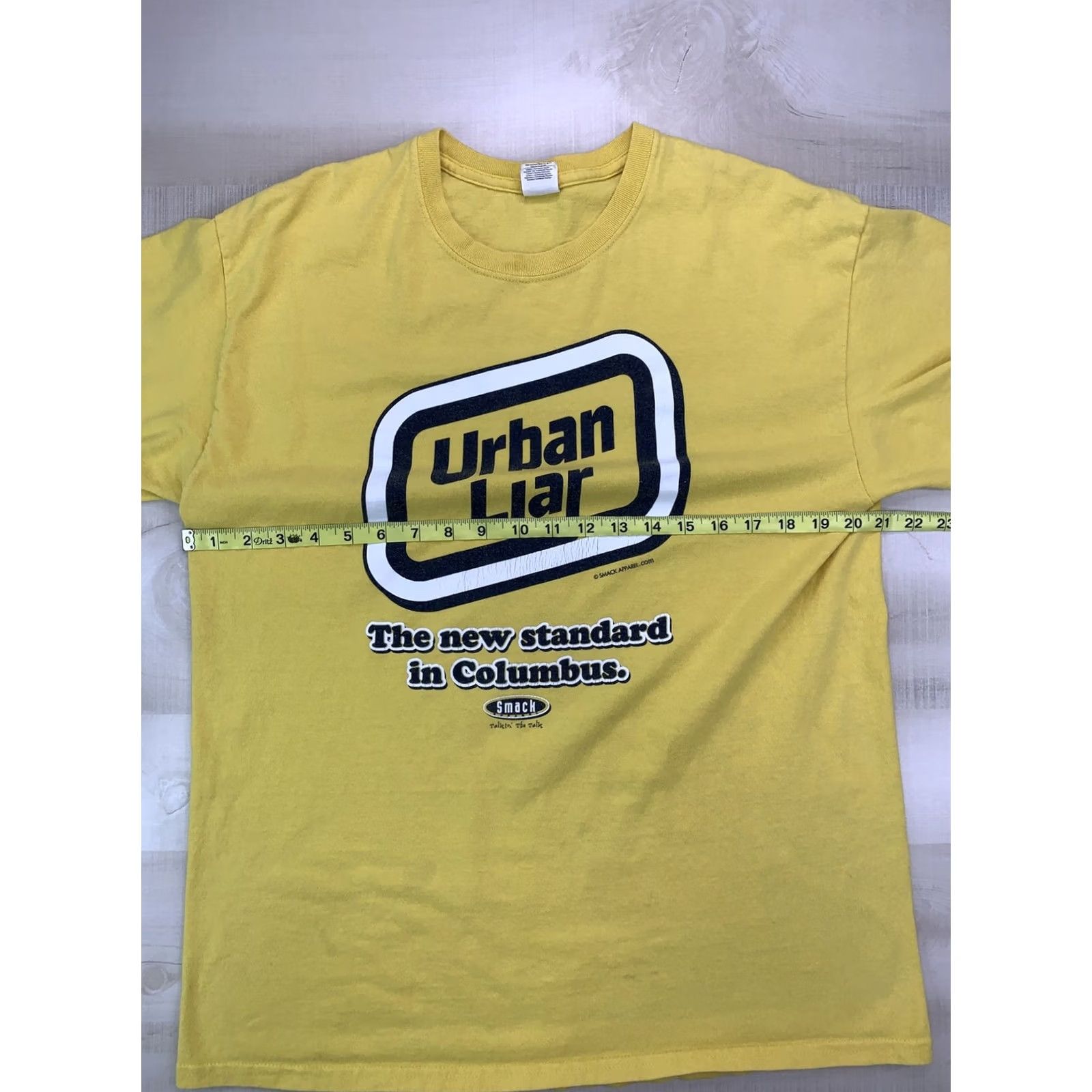 Gildan Y2K Urban Liar Smack Apparel Mens T-Shirt-12005 Adult/L Large Yellow Graphic Crew Neck Short Sleeve Vintage/Pre Owned Mens Size US L / EU 52-54 / 3 - 4 Thumbnail