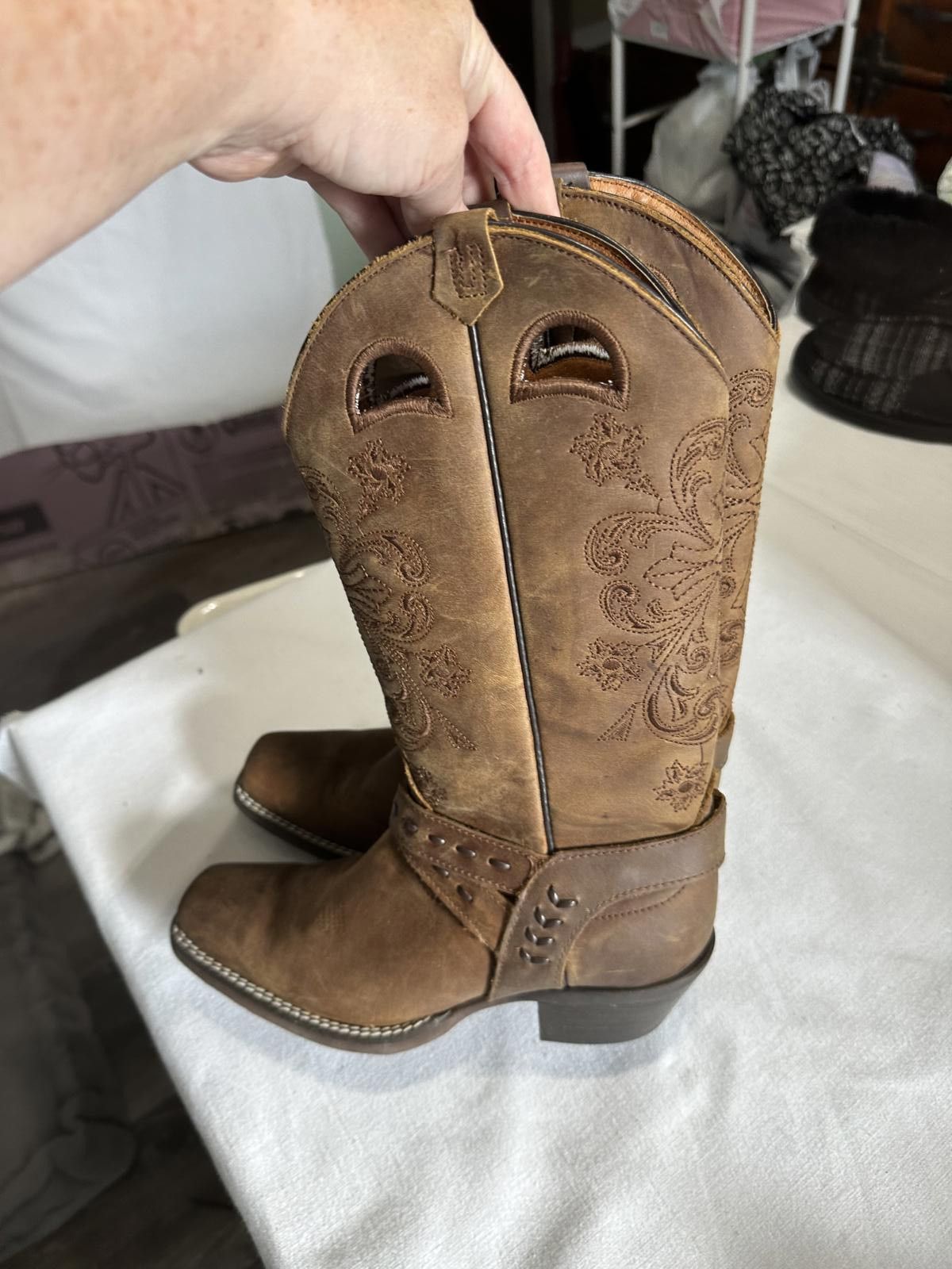 Designer Brown Leather Cowboy Boots with Intricate Embroidery Size US 7.5 / IT 37.5 - 6 Thumbnail