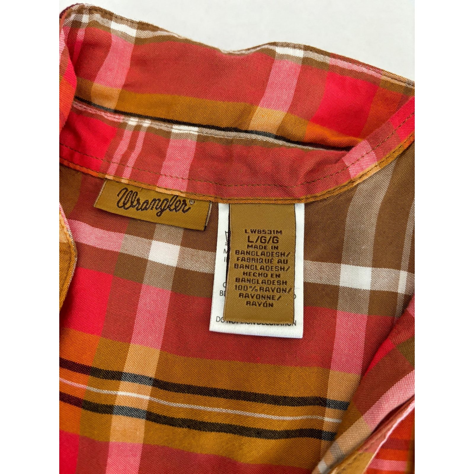 Wrangler Wrangler Womens Orange Plaid Button Down Shirt Size Large Size L / US 10 / IT 46 - 7 Thumbnail