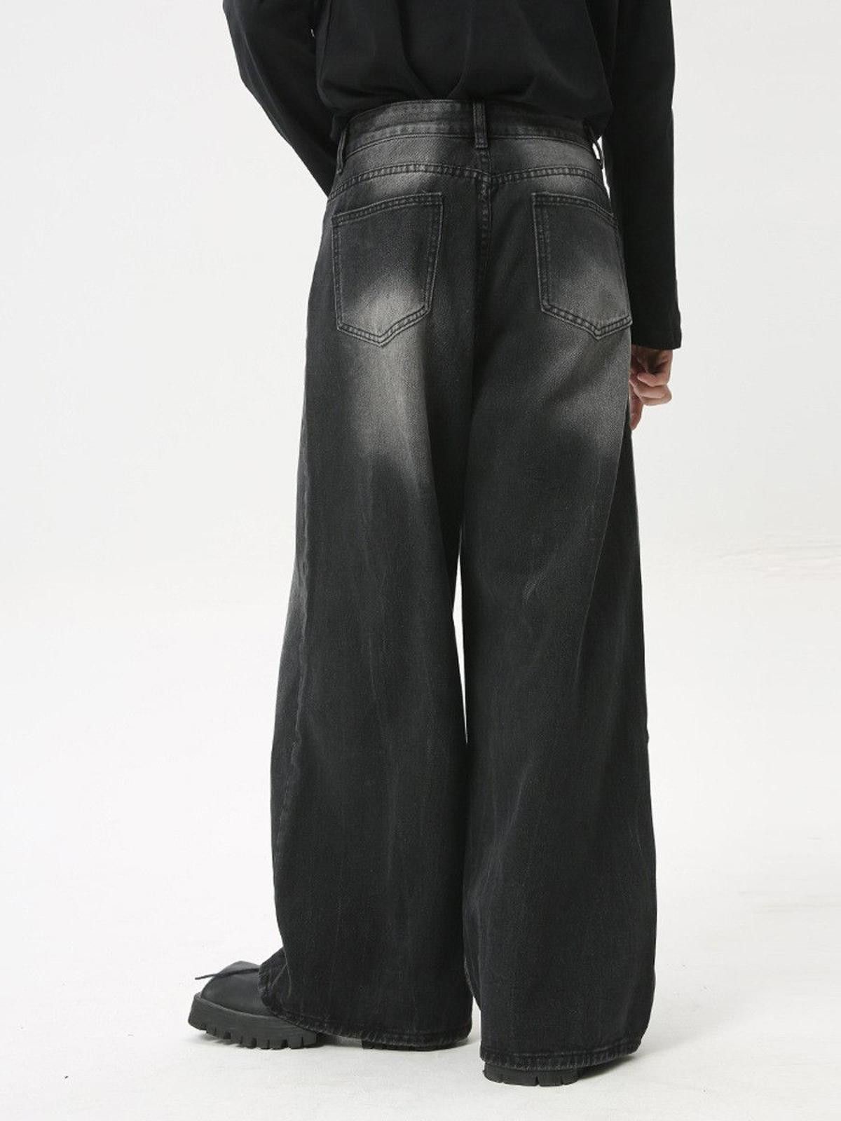 Vintage Black Washed Whiskered Baggy Straight Wide Leg Denim Jeans Size US 30 / EU 46 - 4 Thumbnail
