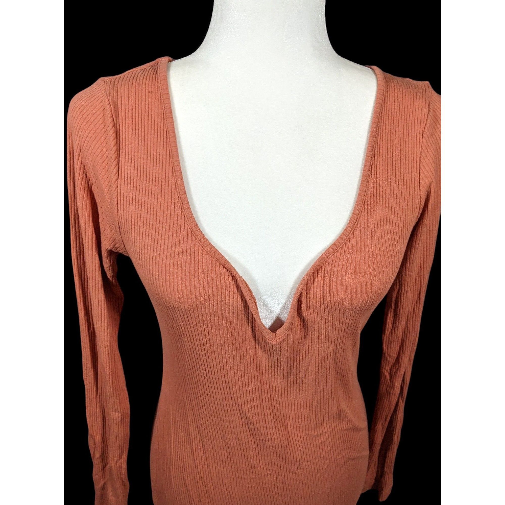 Asos Asos Preppy Muted Orange Ribbed Deep V Neck Side Slit Maxi D Size M / US 6-8 / IT 42-44 - 3 Thumbnail