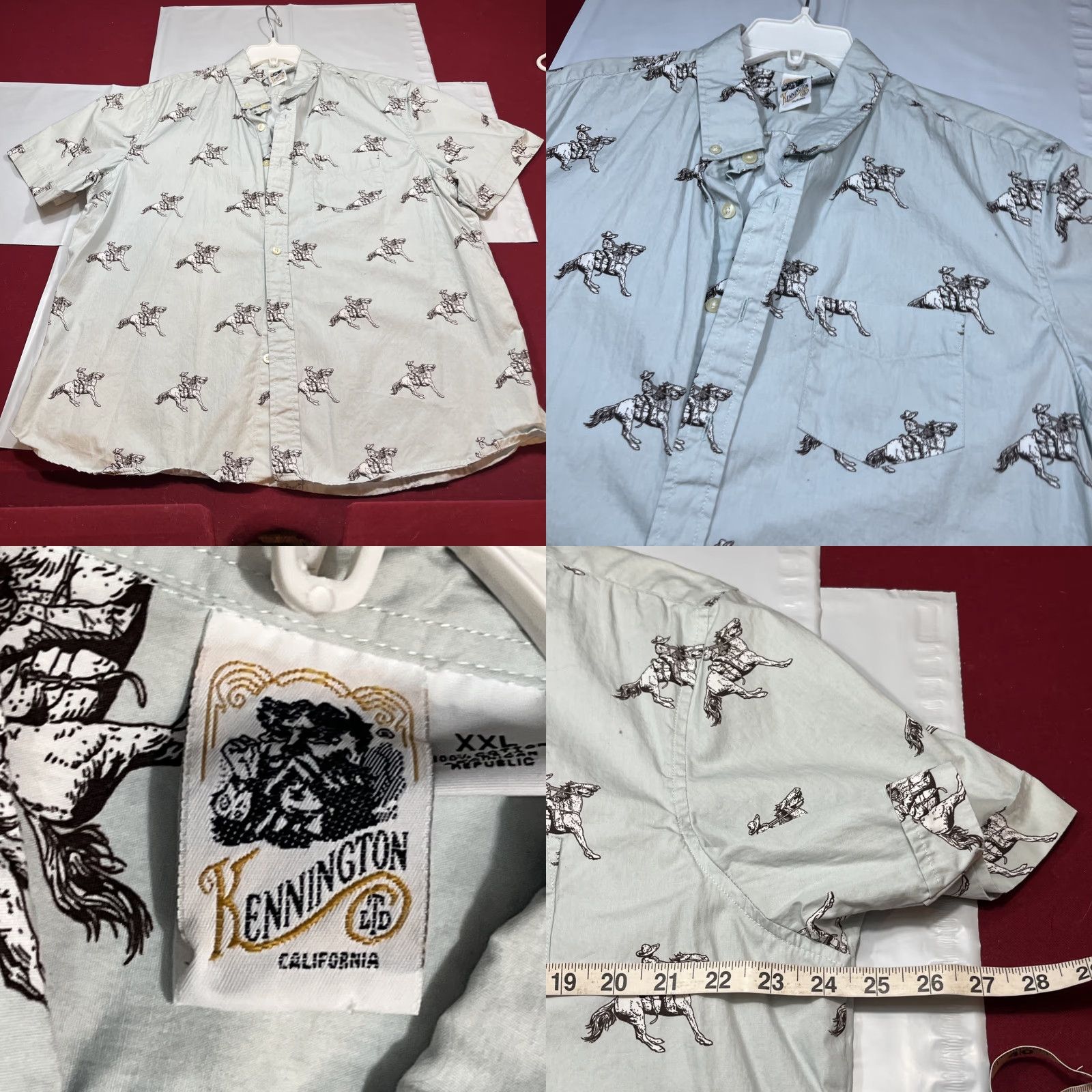 Vintage Kennington Shirt Men’s 2XL Short Sleeve Button-Up Western COWBOY HORSE Cotton 2X Very Light Green Retro 90s Beach Outdoor Pockets Mens Size US XXL / EU 58 / 5 - 8 Thumbnail