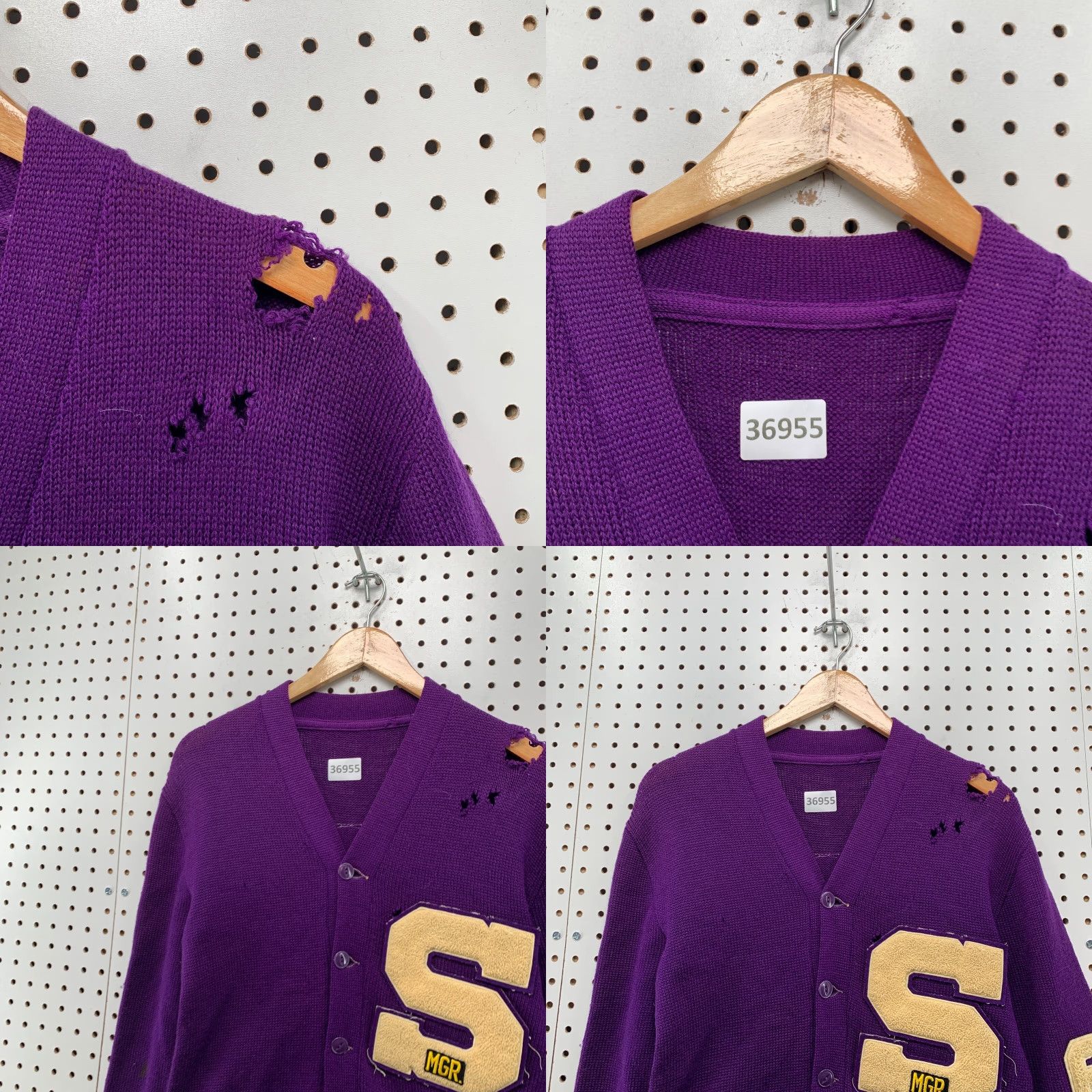 Vintage VINTAGE 60s Letterman Cardigan Sweater Mens Size Small Purple Solid Knit Long Sleeve V-Neck Distressed School Mens Size US S / EU 44-46 / 1 - 8 Thumbnail