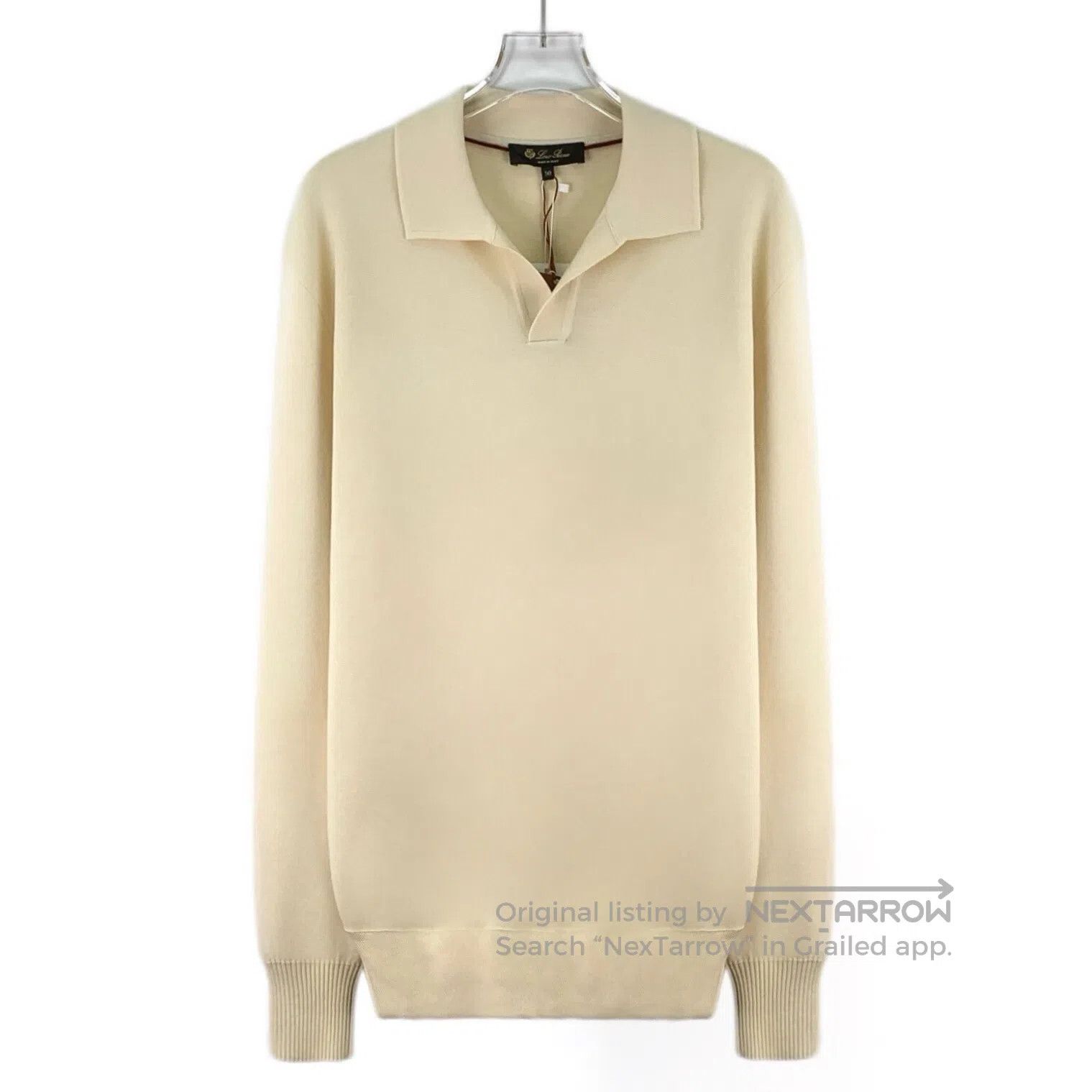 Loro Piana Loro Piana Beige Wool Lapel Long Sleeve Knit Sweater| Size US M / EU 48-50 / 2 - 1 Thumbnail