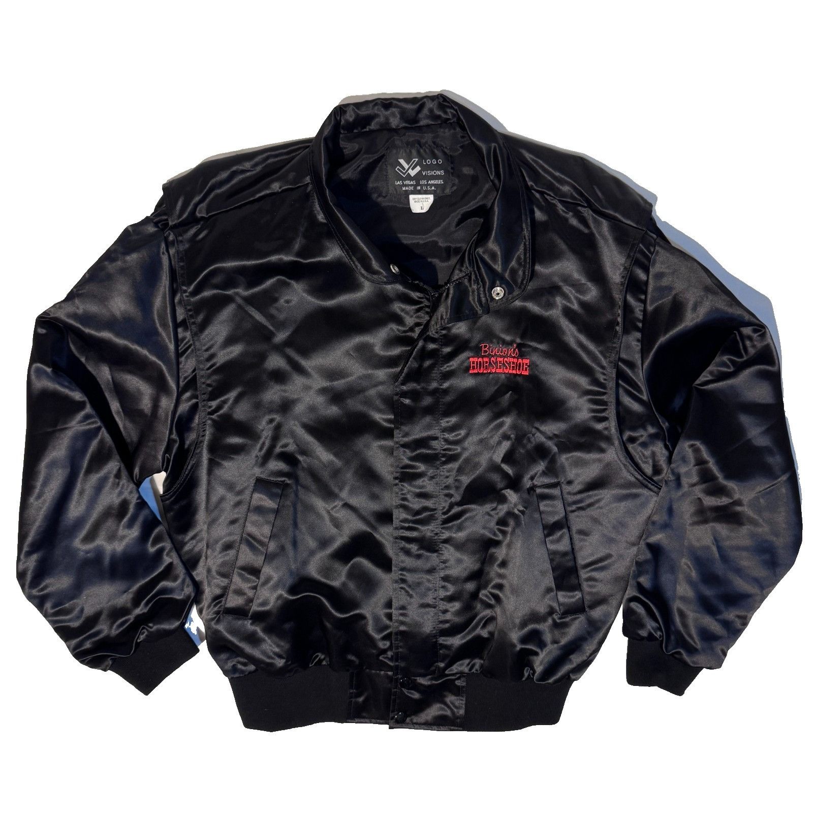 Other Vintage Binion’s Horseshoe Casino Black Satin Bomber Jacket Size US L / EU 52-54 / 3 - 2 Thumbnail