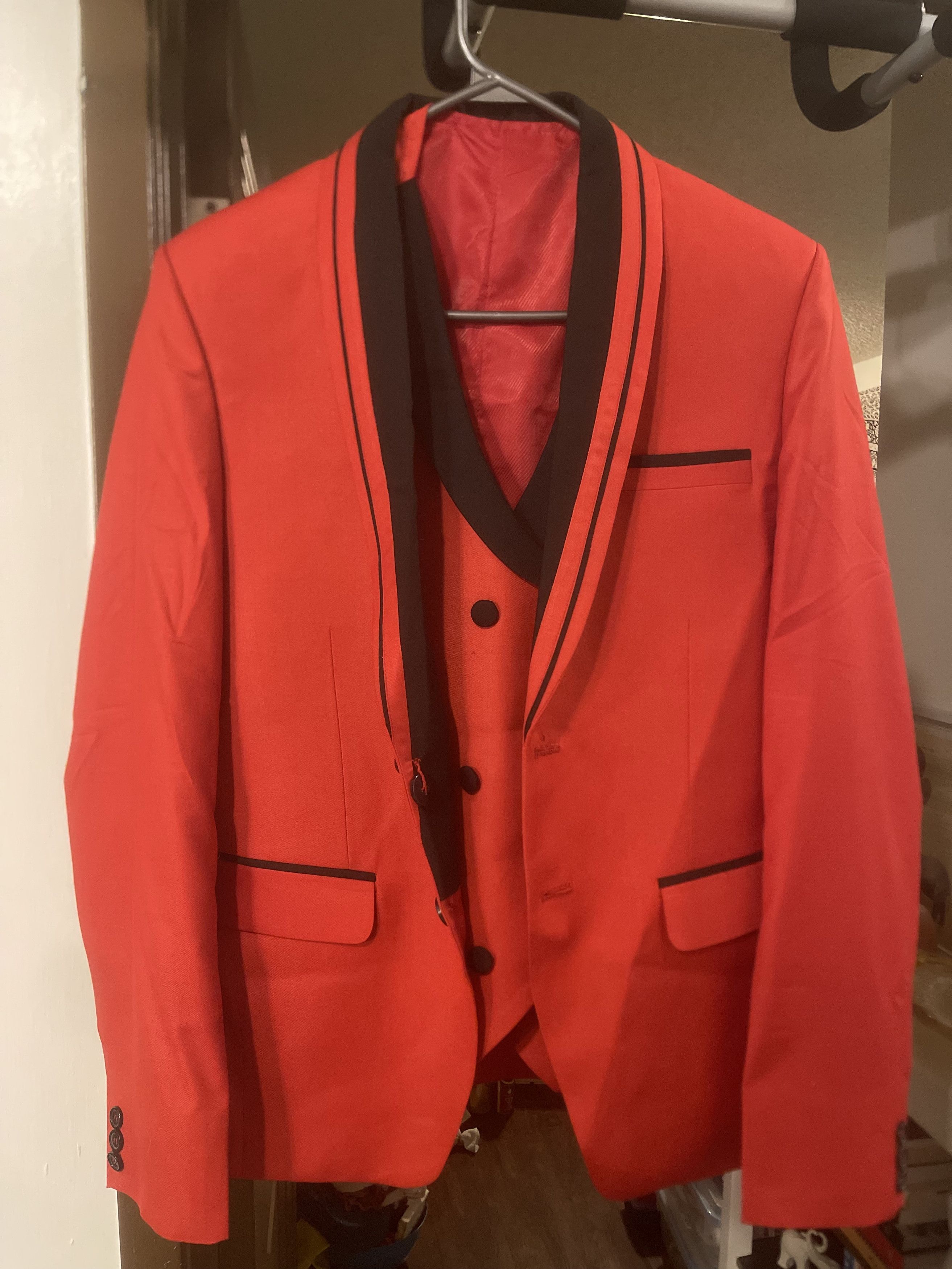 Other Custom Red Suit Jacket + Vest – Wedding / Prom / Formal Wear Size 36S - 2 Thumbnail
