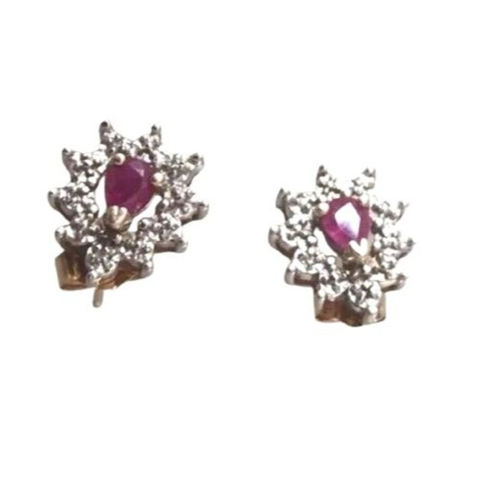 The Unbranded Brand 10K White Yellow Gold Genuine Ruby & Diamond Stud Earrings Size ONE SIZE - 6 Thumbnail