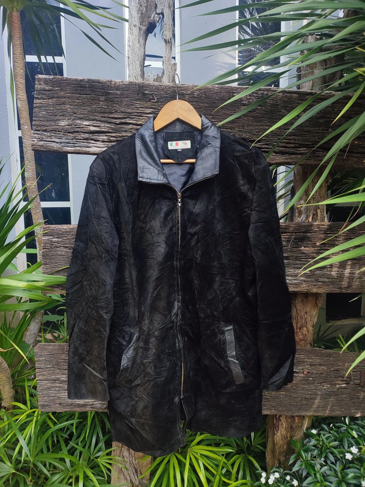 Designer × Vintage Vintage Italy Mode Long Jacket –Real Leather Collar Size US L / EU 52-54 / 3 - 1 Thumbnail