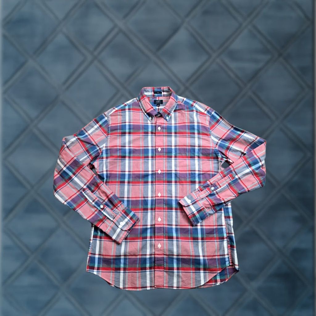 J.Crew J.CREW Shirt Mens Large Red Plaid Slim Fit Long Sleeve Cotton Button Up Size US L / EU 52-54 / 3 - 1 Thumbnail