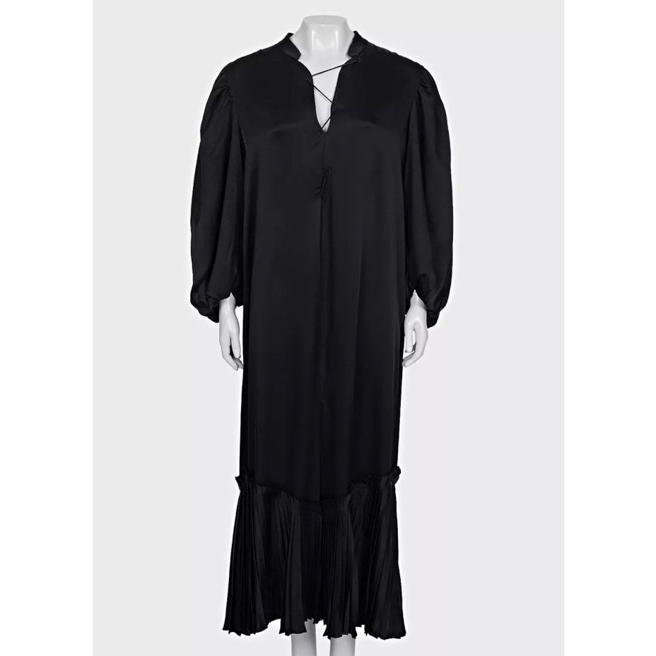 KHAITE Khaite Black Lace-Up Maxi Dramatic Puff Sleeves Dress Sz.L Size L / US 10 / IT 46 - 1 Thumbnail