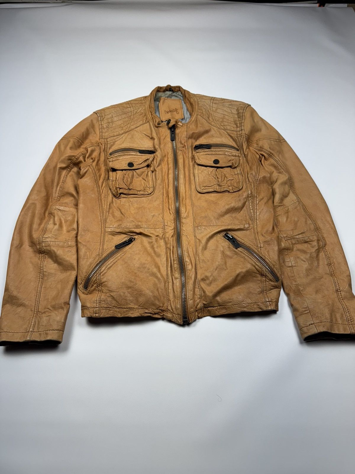 Vintage Vintage Y2k Distressed Leather Biker Jacket Size US L / EU 52-54 / 3 - 2 Thumbnail