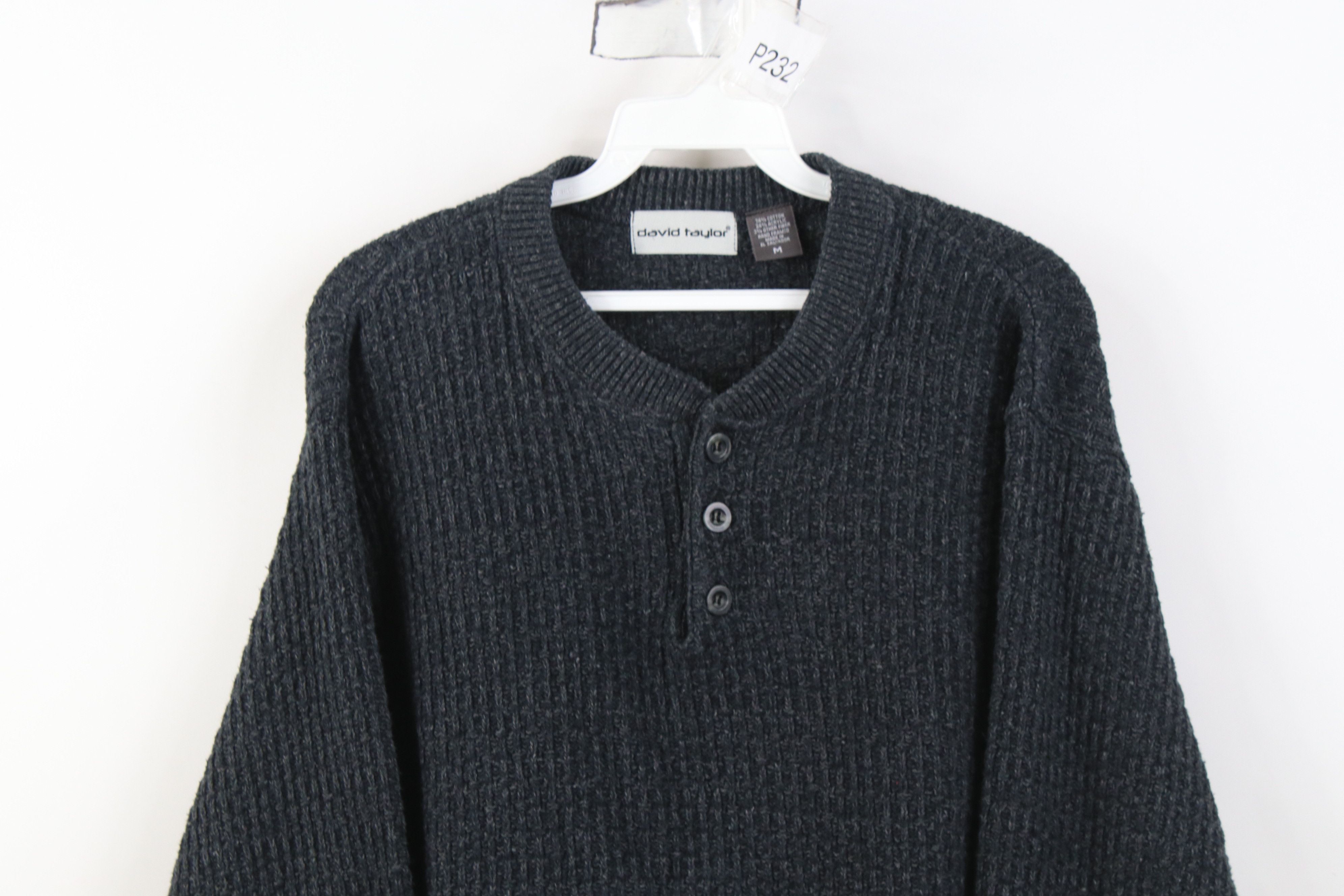 Vintage Vintage 90s Streetwear Knit Henley Sweater Bluish Gray Size US M / EU 48-50 / 2 - 2 Thumbnail