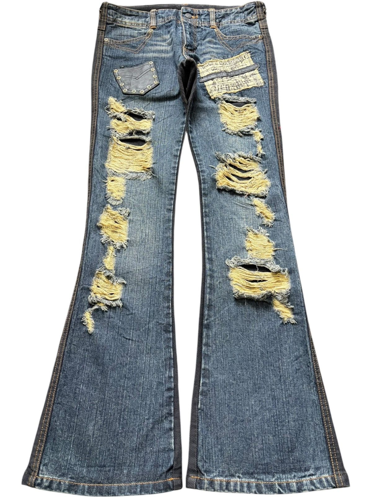 If Six Was Nine Vintage Japanese Brand Rusty Wash Hybrid Distress Flare Jean Size 30" / US 8 / IT 44 - 1 Thumbnail