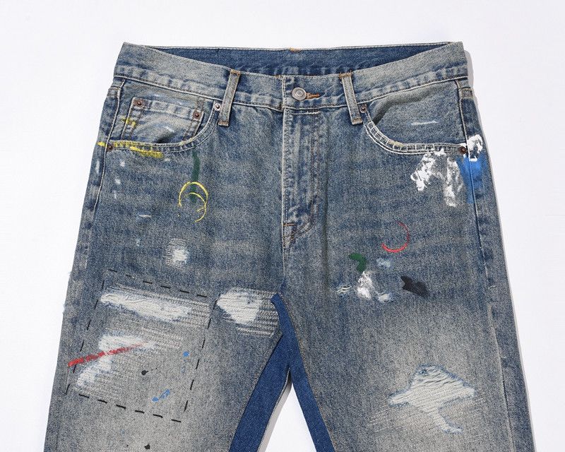 Jean Blue Speckle Ink Washed Destroyed Flared Jean Size US 32 / EU 48 - 3 Thumbnail