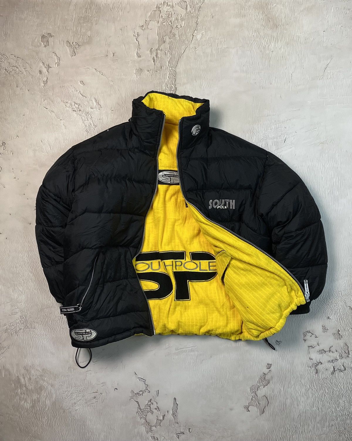 image of Bomber Jacket x Southpole Vintage Y2K Baggy Big Logo Reverse Down Jacket A8G in Black (Size XL)