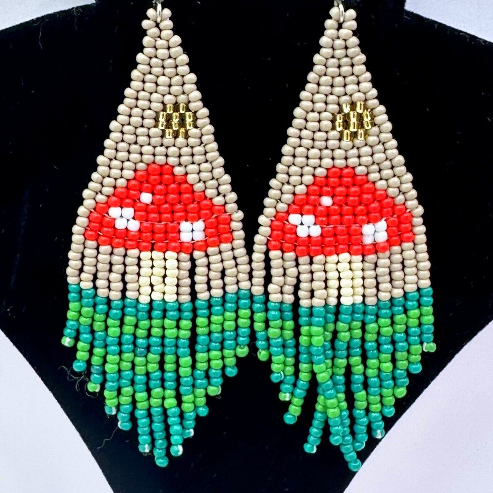 Other Aminata Mushrooms Seed Beaded Dangling Hook Earrings New Size ONE SIZE - 1 Thumbnail