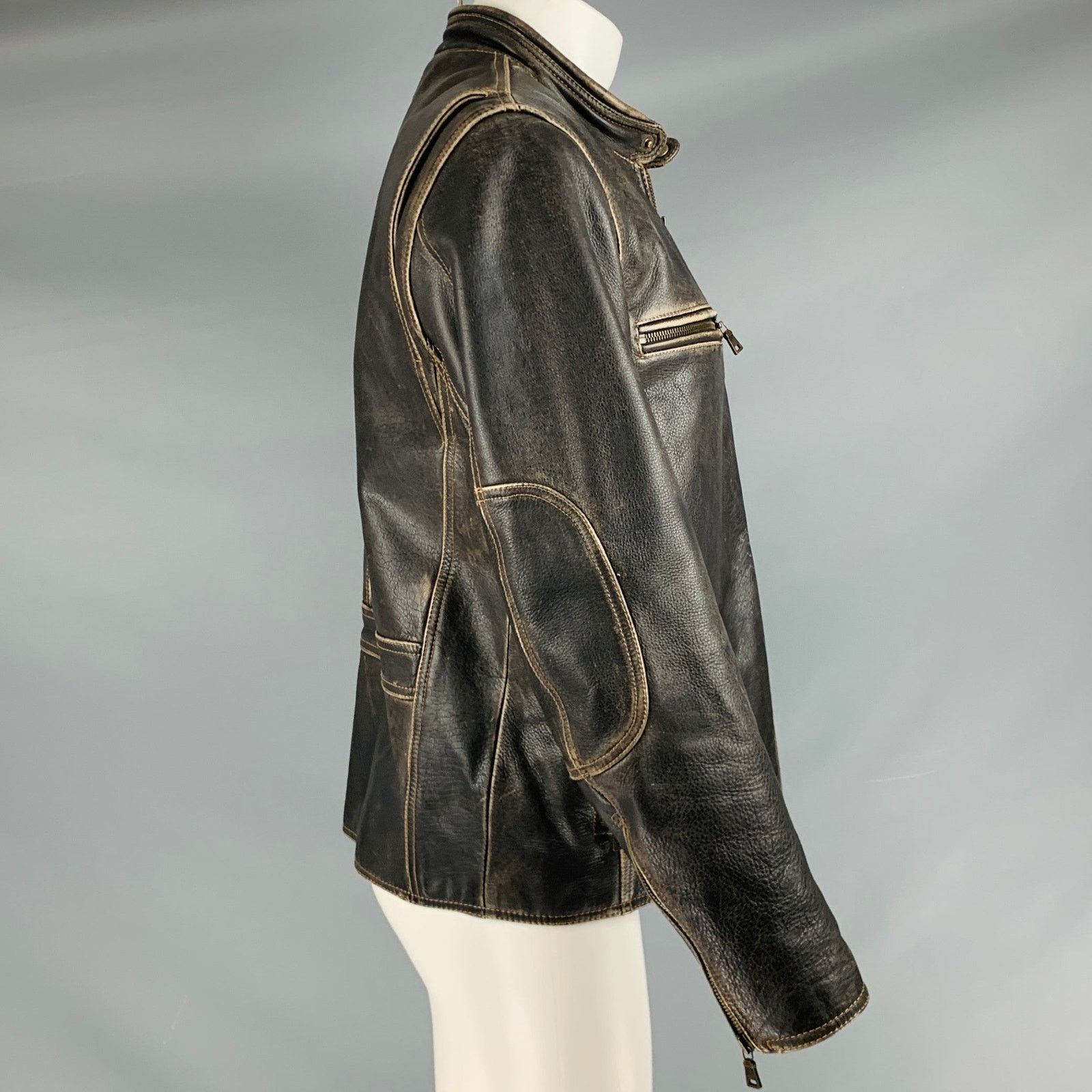 Andrew Marc ANDREW MARC Size M Brown Distressed Leather Zip Up Jacket Size US M / EU 48-50 / 2 - 2 Thumbnail