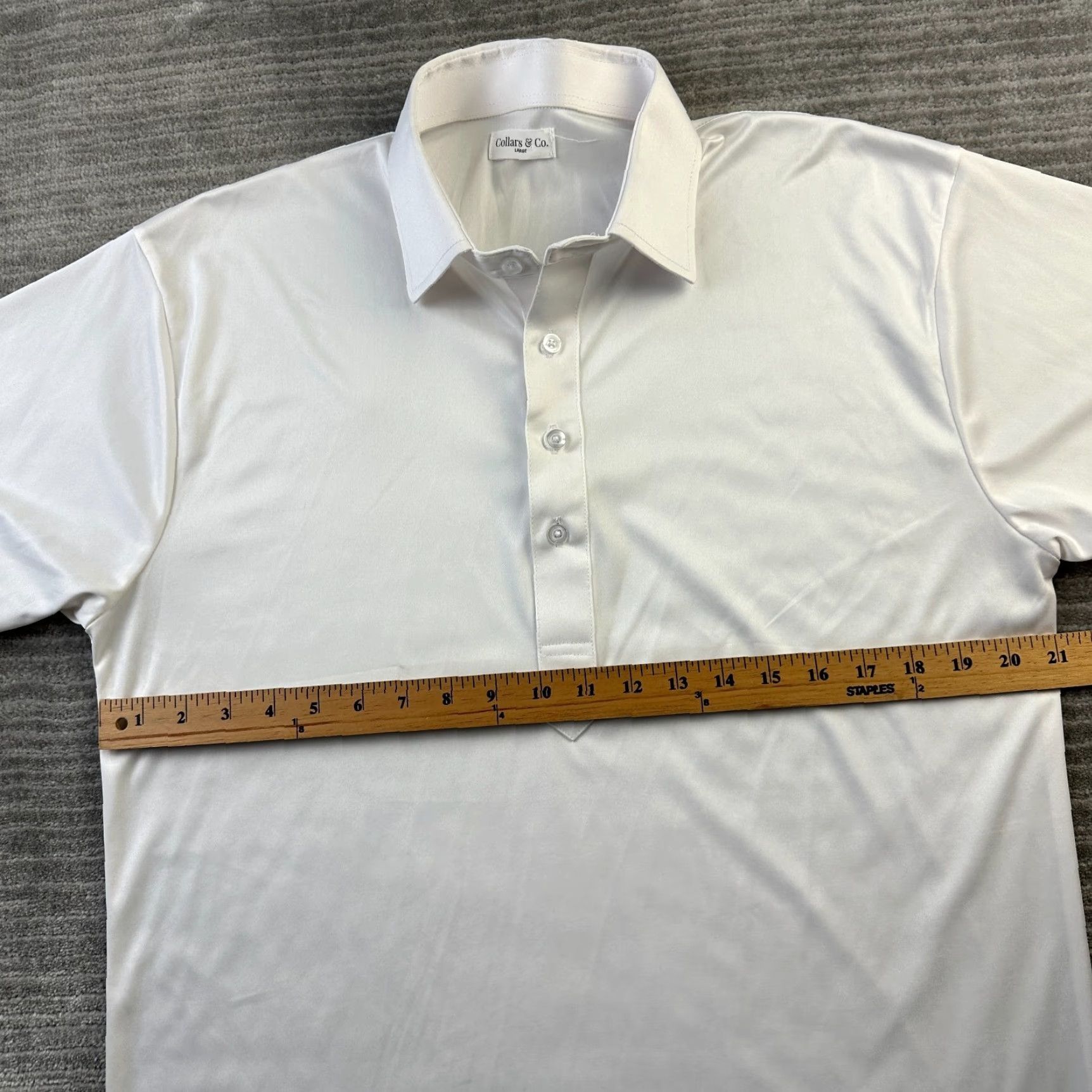 CO Collars & Co Polo Shirt Mens Large White Collared Button Short Sleeve Polo Shirt Casual Formal Golf White Mens L Collars & Co Vintage: No Size 42R - 7 Thumbnail