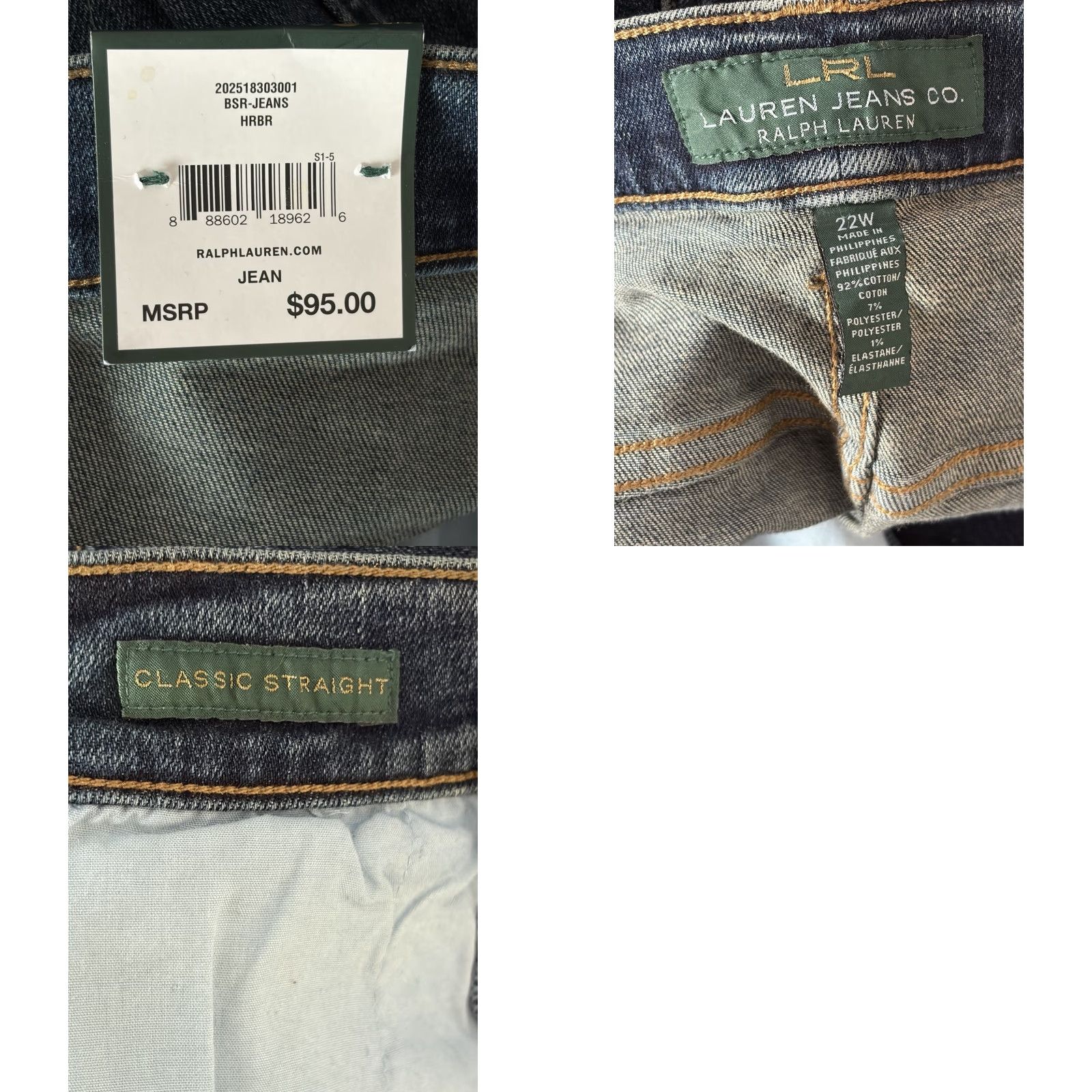 Denime NWT Lauren Jeans Co. Jeans 5-Pocket Denim Straight (Mid Rise) 22W Blue Womens Size 40" / US 18 - 8 Thumbnail