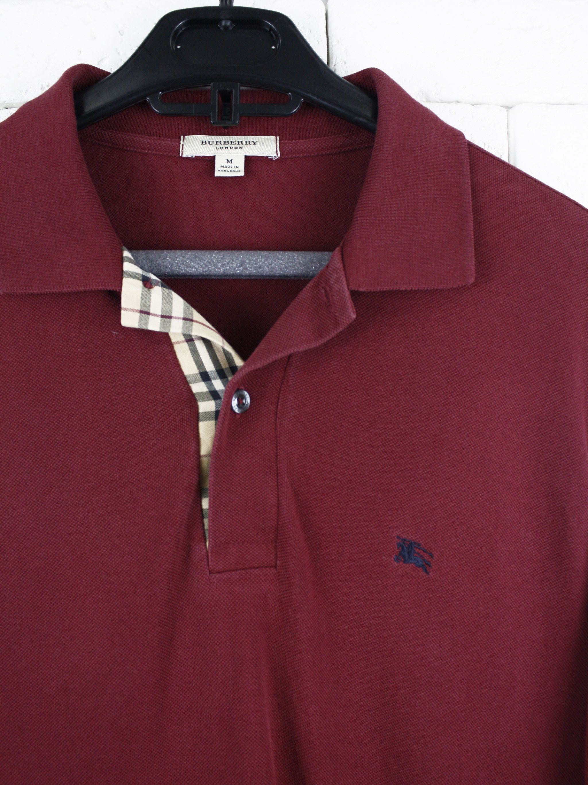 Burberry Burberry Polo Shirt Burgundy Nova Check Placket Vintage Size US M / EU 48-50 / 2 - 3 Thumbnail