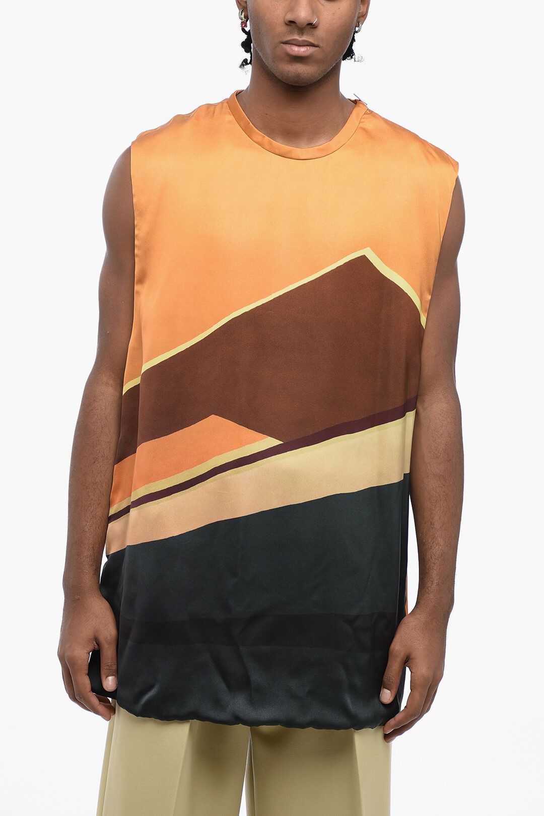 og1mm0625 Printed Viscose Tank Top in Multicolor
