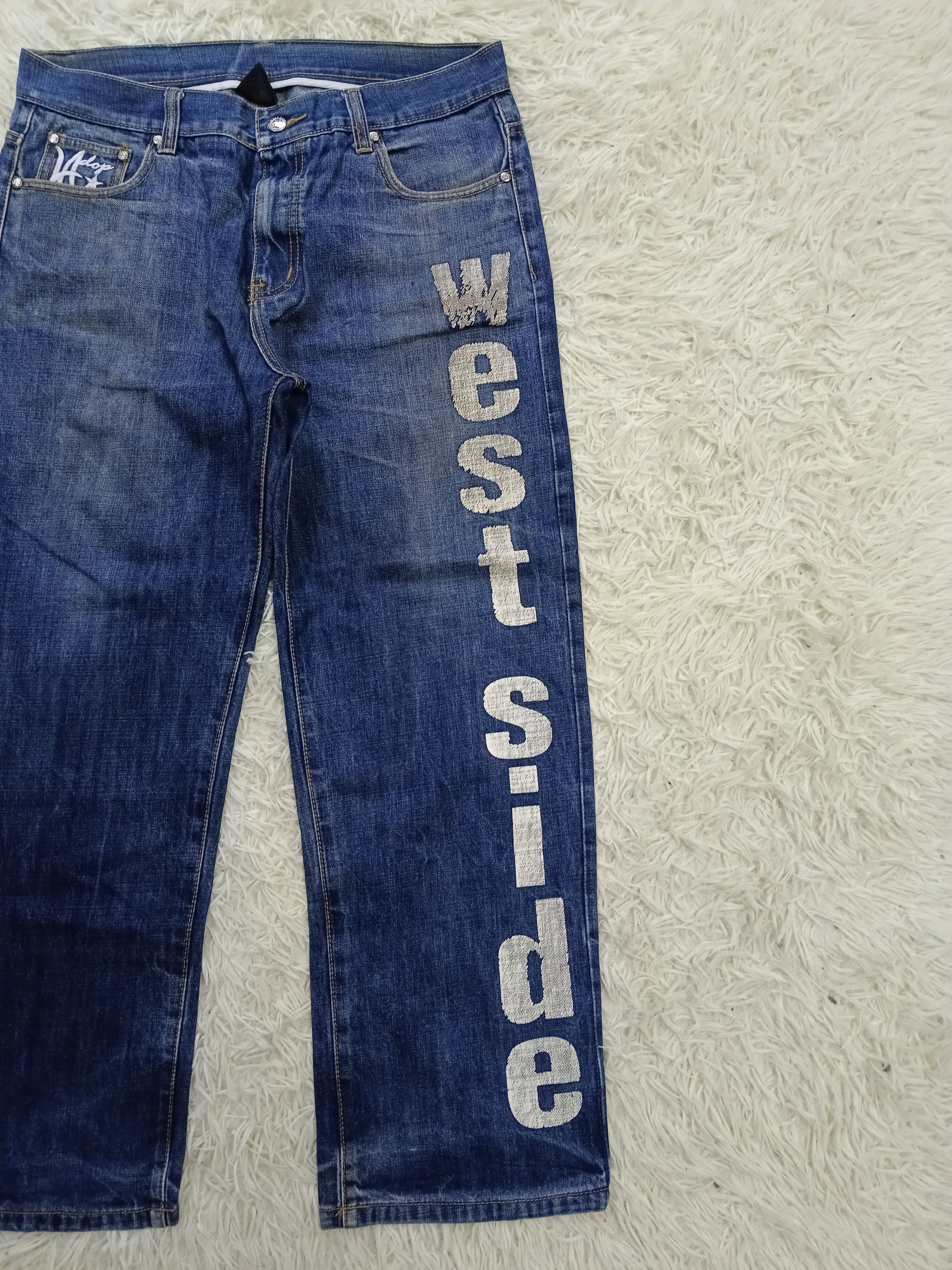 Japanese Brand WIDE PANTS SPELLOUT WEST SIDE DENIM PANTS Size US 34 / EU 50 - 1 Thumbnail