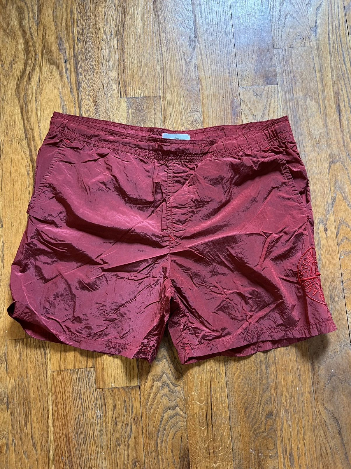 STONE ISLAND RED METAL NYLON SWIM SHORT