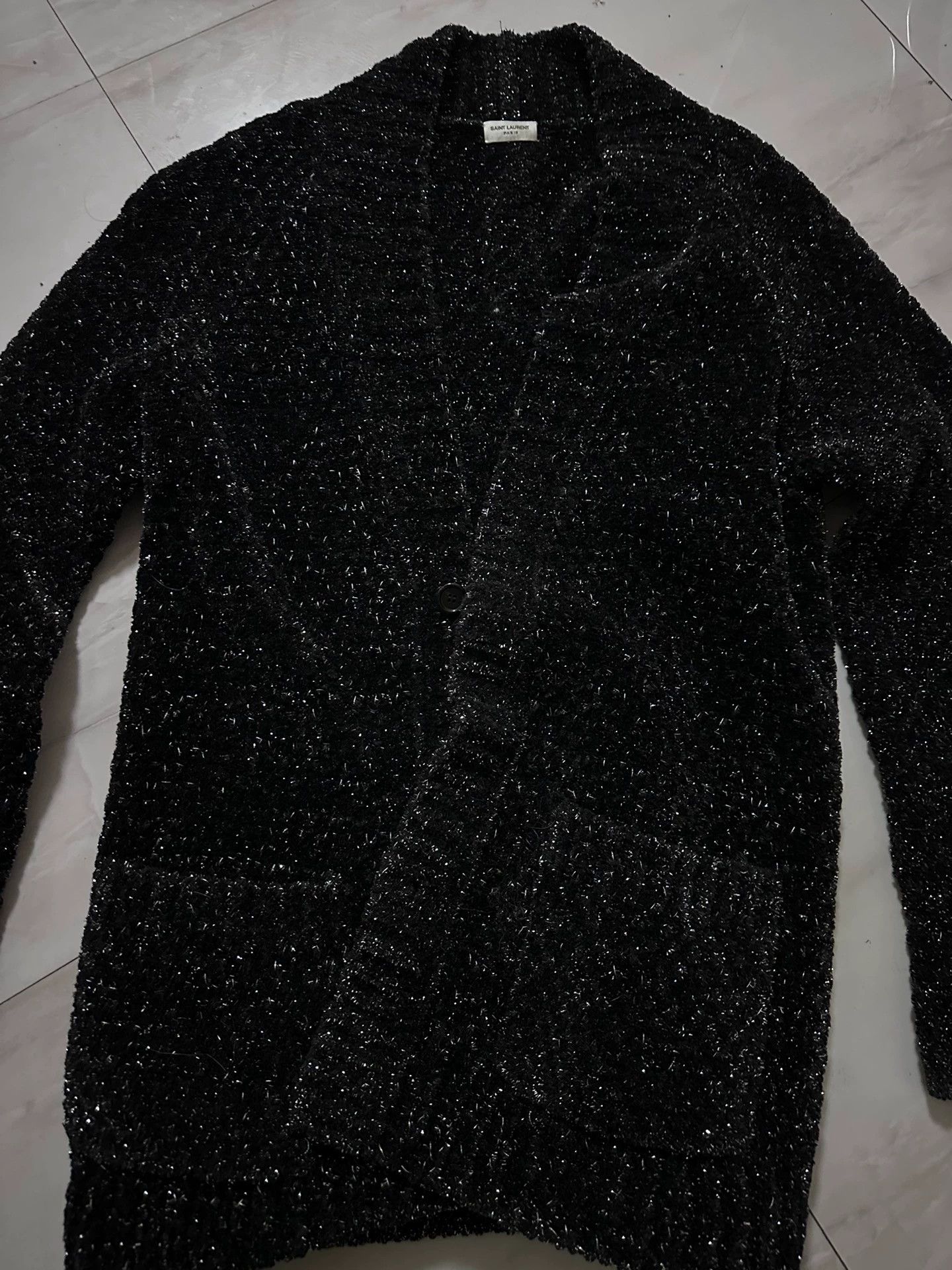Saint Laurent Paris Saint Laurent Paris Silver Thread Snow Neale Thick Sweater Jacket Size US XXL / EU 58 / 5 - 1 Thumbnail