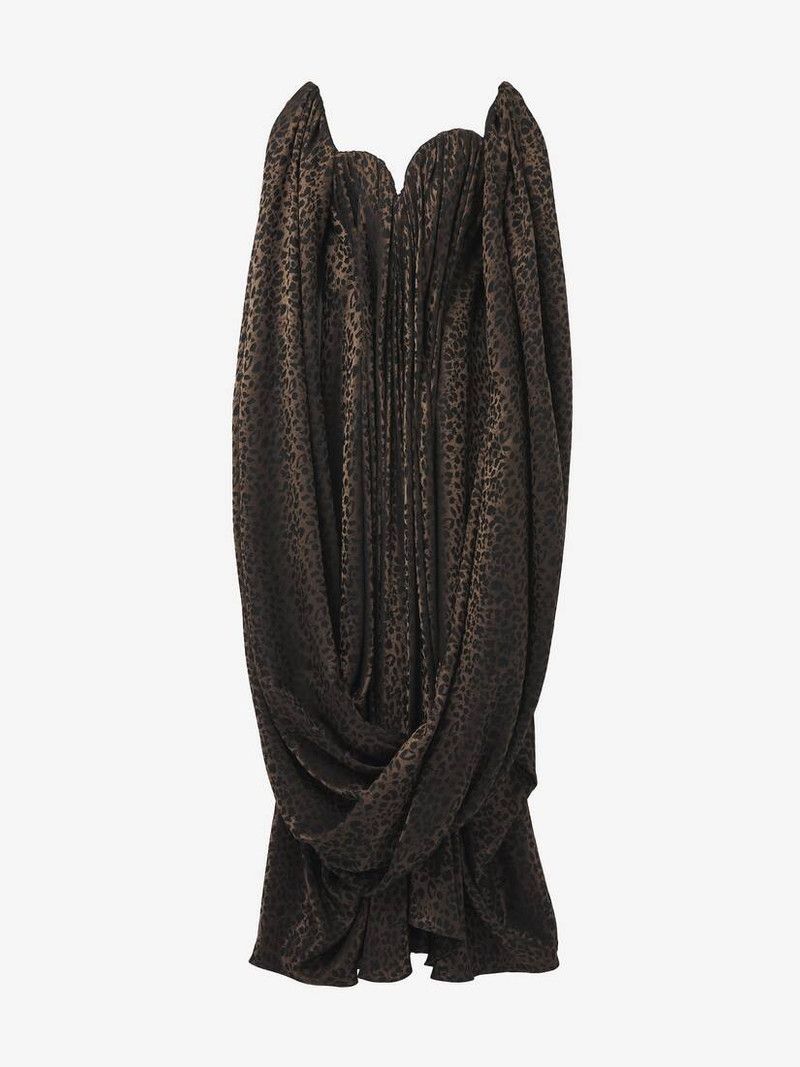 Alexander McQueen o1srvl11e0326 Leopard Jacquard Single-Sleeve Dress Size S / US 4 / IT 40 - 1 Thumbnail