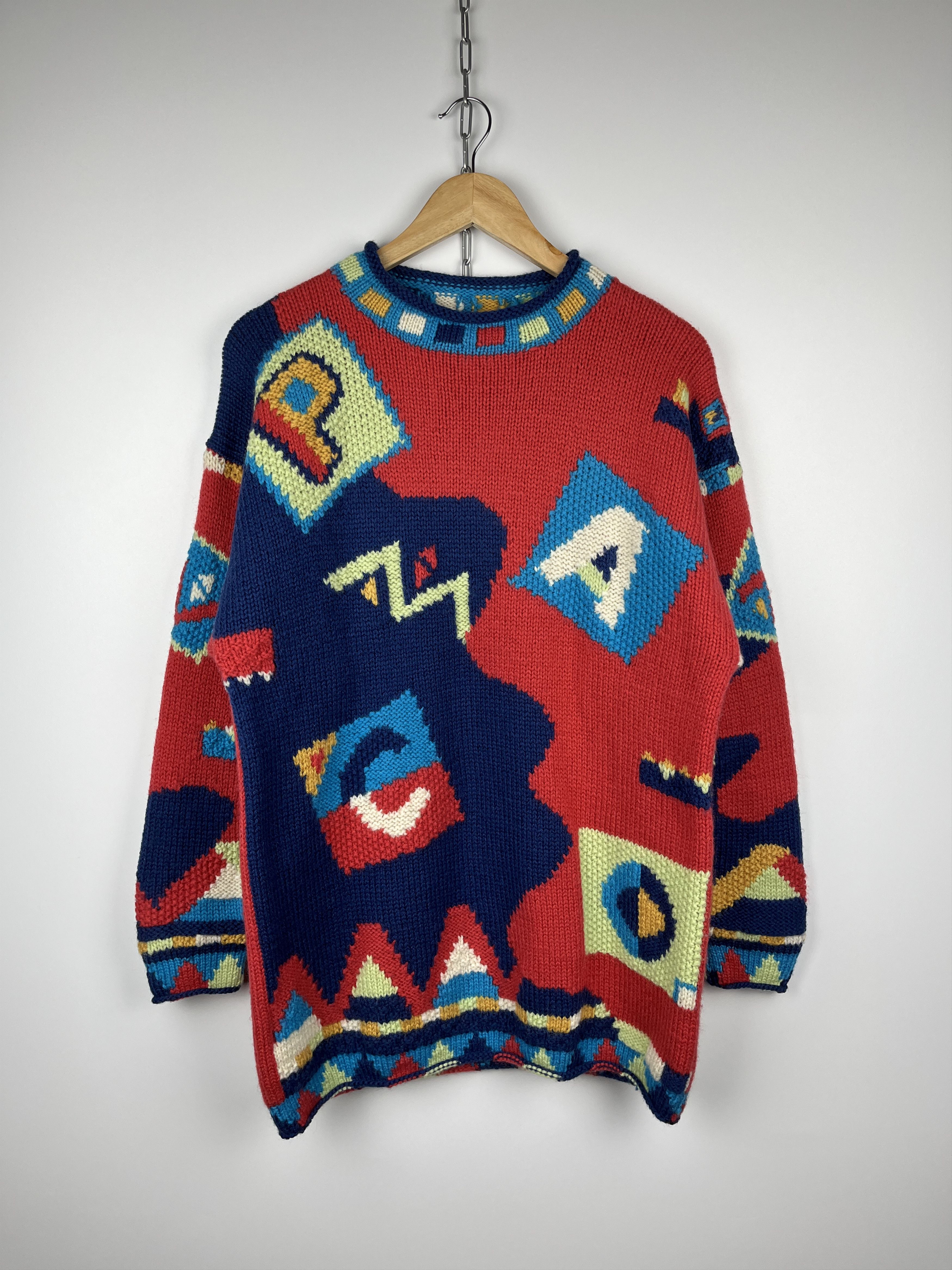 Vintage PACO Abstract Geometric Crazy Wool Knit Sweater Size S/M Size US S / EU 44-46 / 1 - 2 Thumbnail