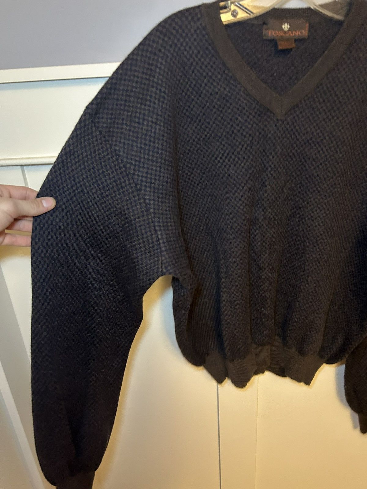 Toscano Vintage Toscano 100% merino wool check v-neck sweater Size US XL / EU 56 / 4 - 7 Thumbnail