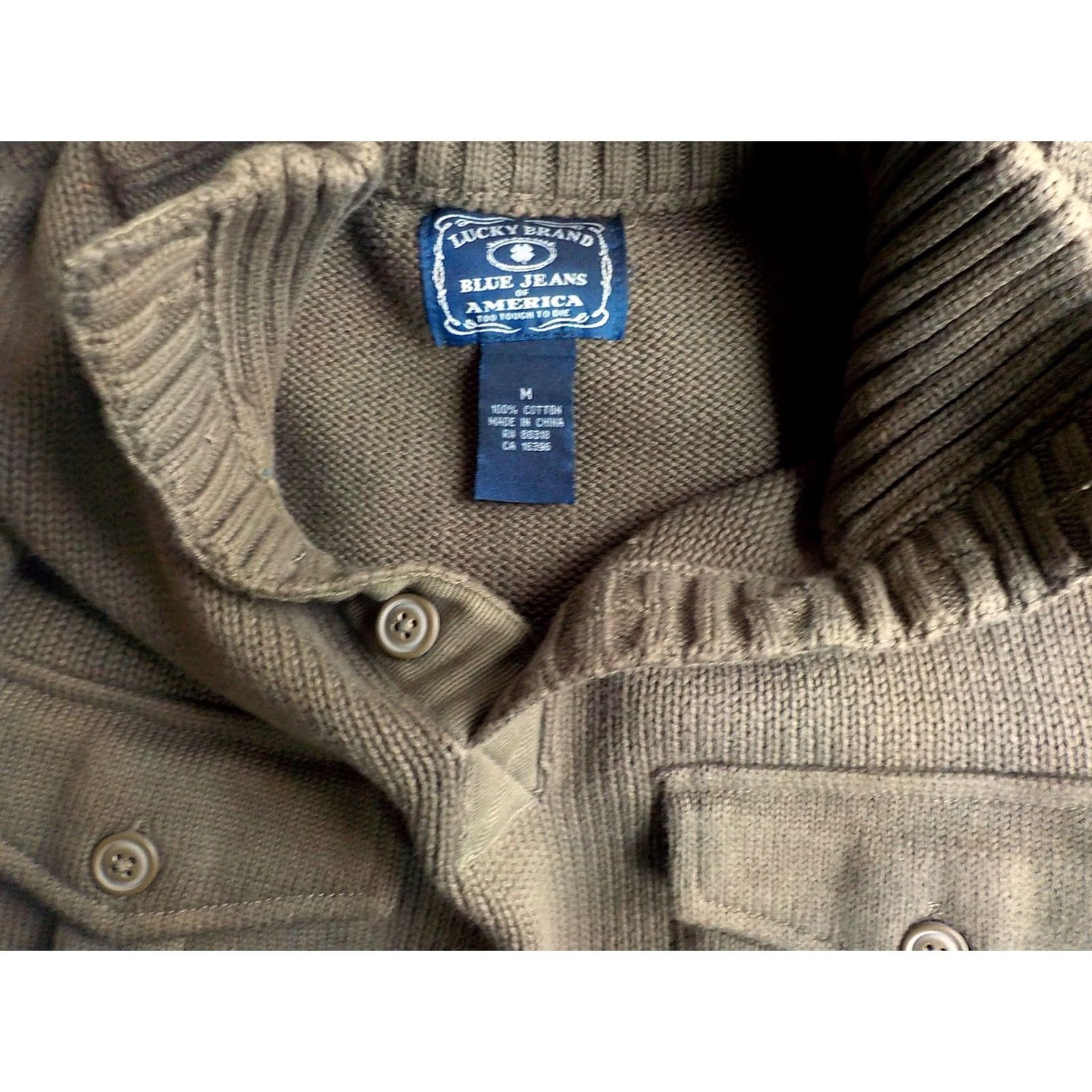 Lucky Brand LUCKY BRAND Knit Buttoned Neck Mock Pullover Sweater Loden M Mens Cotton 100% Ribbed Neck Cuffs Waistband 2 Buttoned Flap Pockets Size US M / EU 48-50 / 2 - 4 Thumbnail