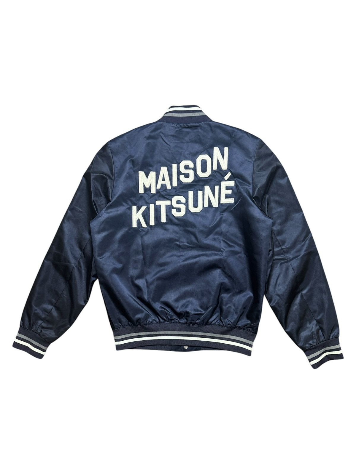 Japanese Brand × Maison Kitsune Maison Kitsune Navy Satin Teddy Bomber Jacket Size US M / EU 48-50 / 2 - 1 Thumbnail