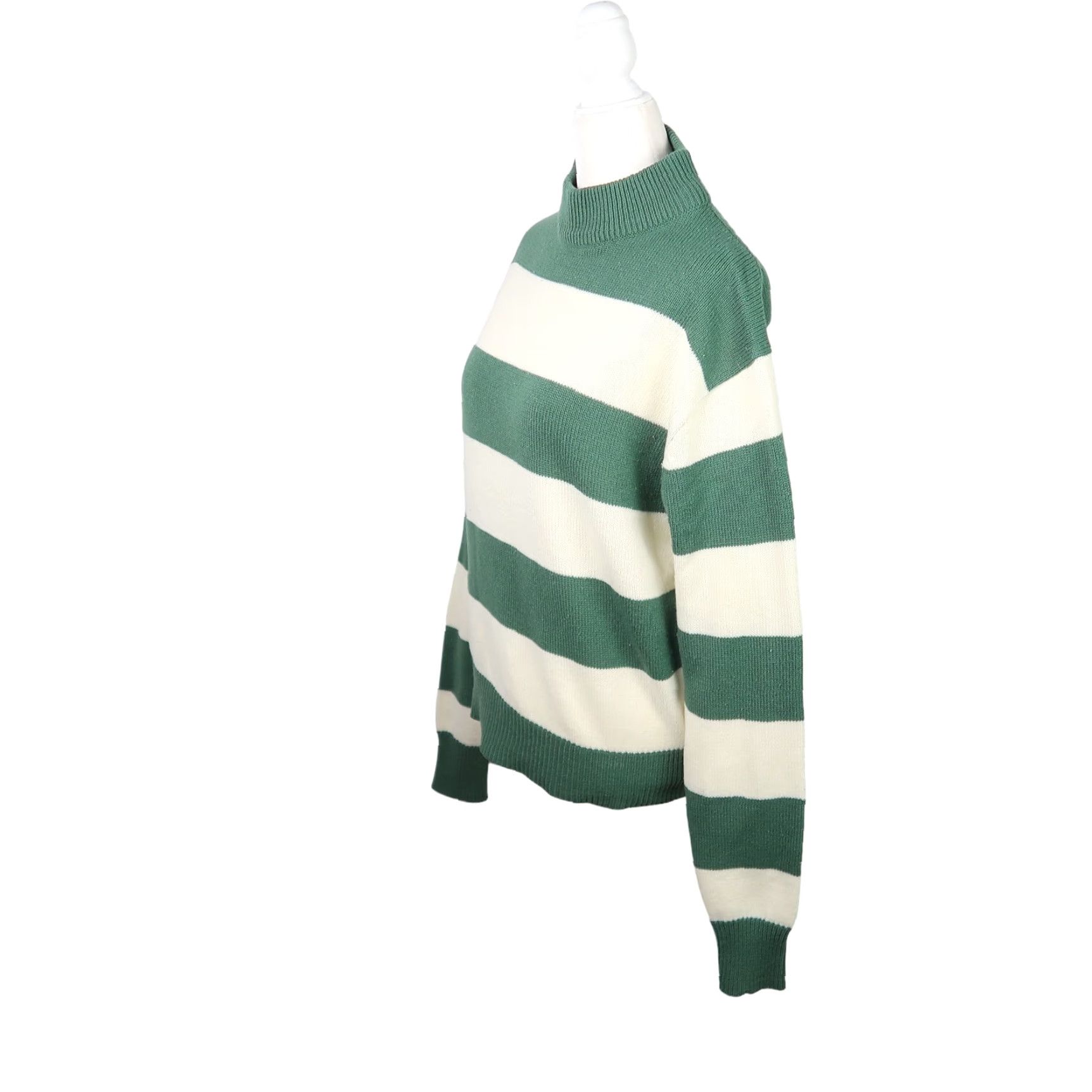 Vintage VINTAGE 80s Atkinson Cream and Green Striped Mockneck Pullover Sweater M Womens Menstrual? Size M / US 6-8 / IT 42-44 - 3 Thumbnail