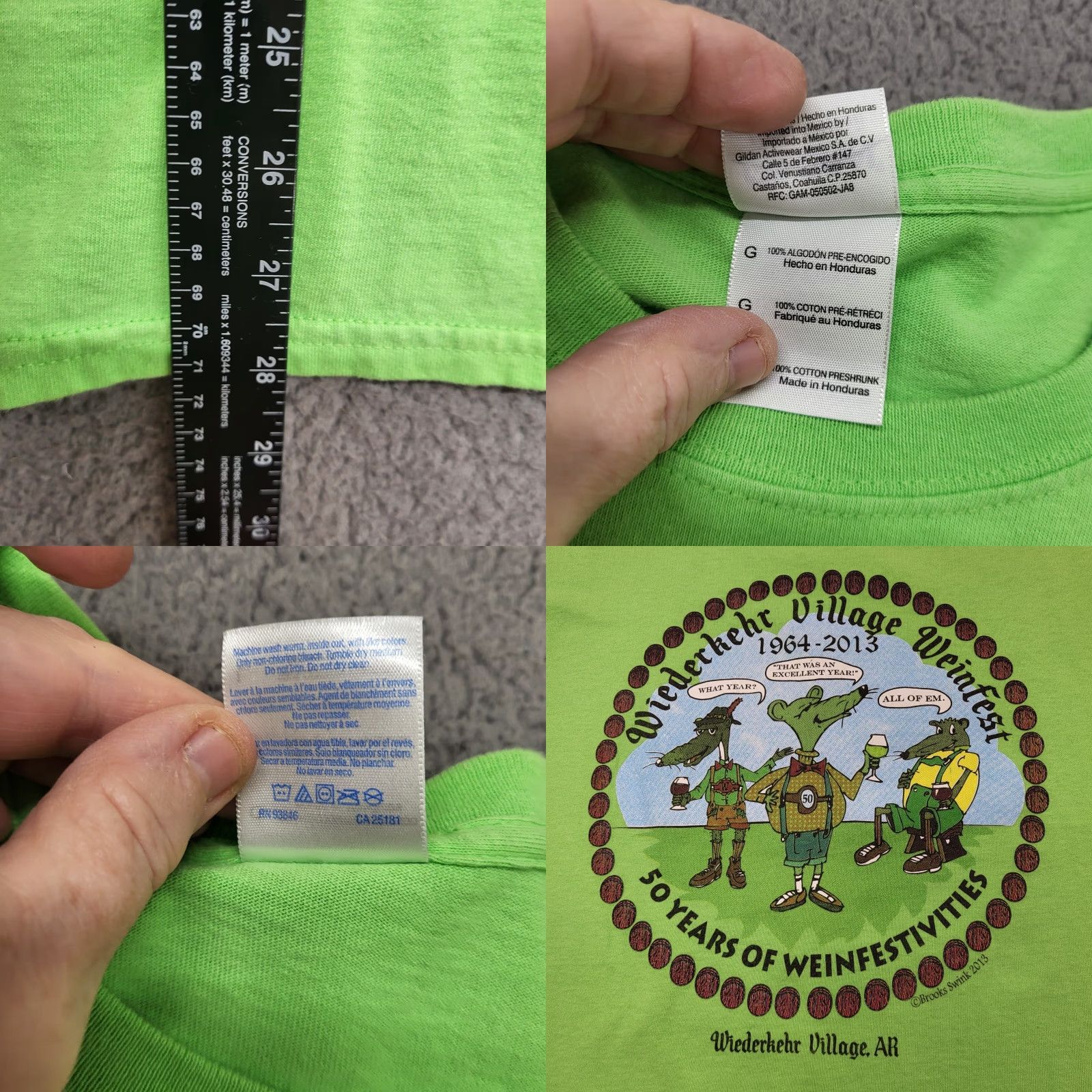 Gildan Wiederkehr Village Weinfest TShirt Unisex Graphic 50 Years 1964-2013 Green Shirt Adult L Neon Green Logo 1960s-2010s Mens Womens Size US L / EU 52-54 / 3 - 8 Thumbnail