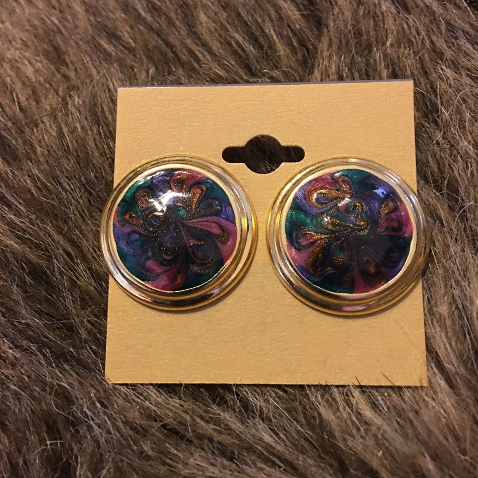 Vintage Vintage sparkle swirl enamel pierced earrings Size ONE SIZE - 2 Thumbnail