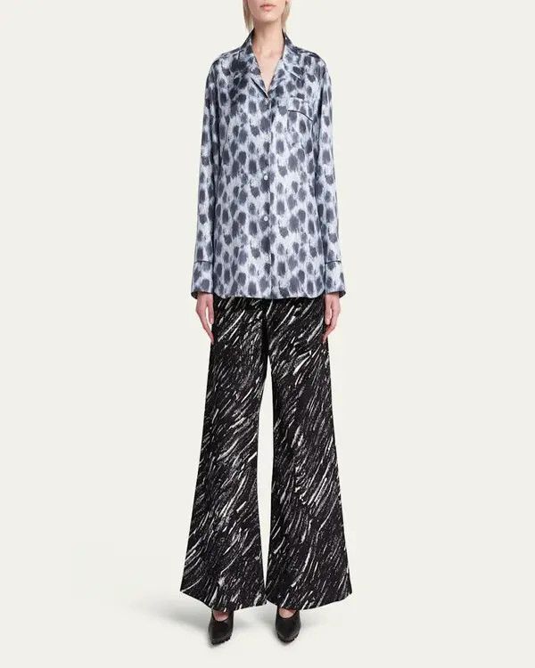 Marni o1w1db11125 Printed Button Down Silk Pajama Shirt in Silver Size S / US 4 / IT 40 - 5 Thumbnail